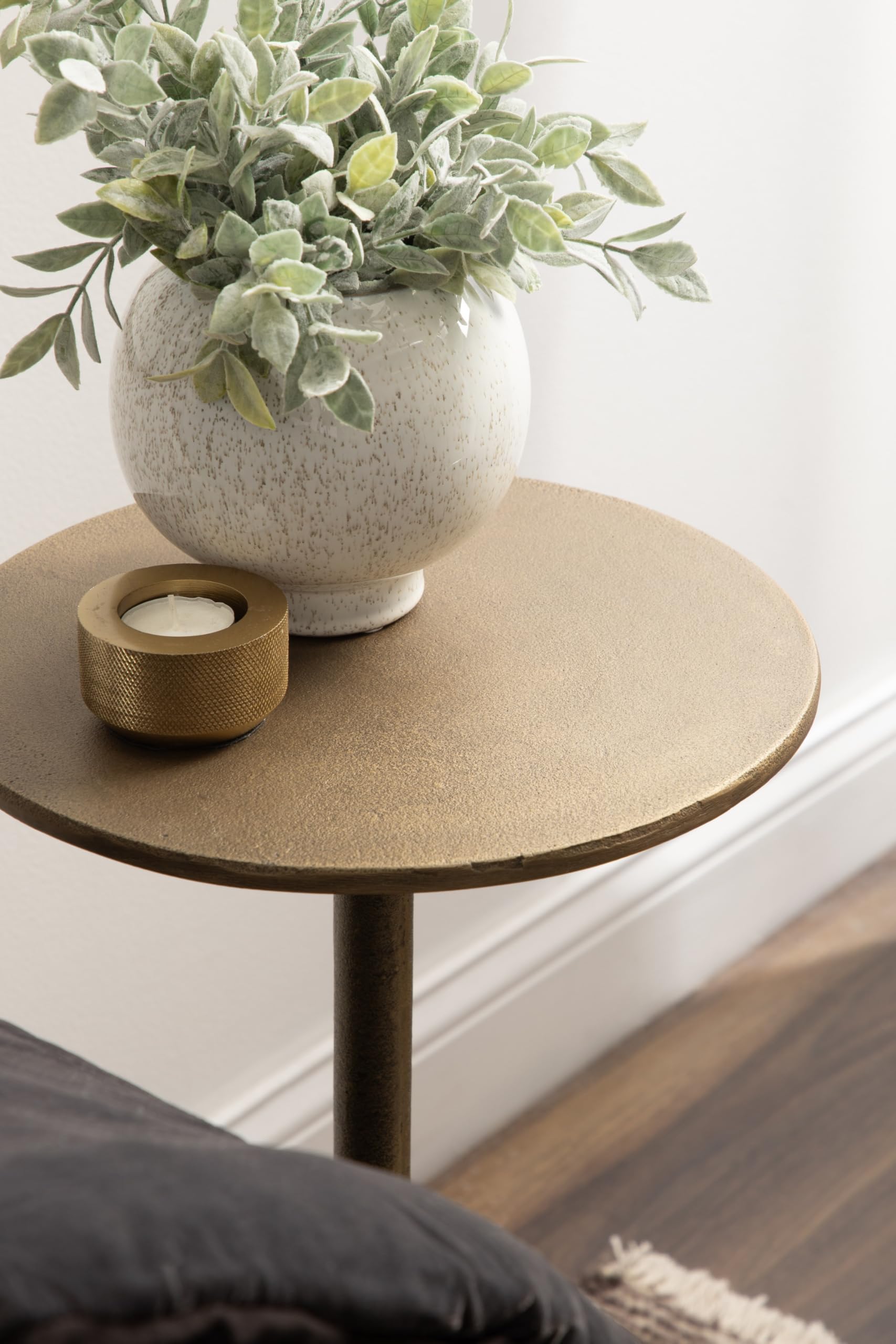 Kate and Laurel Henshall Mid-Century Metal Round Side Table, 12 x 12 x 24, Antique Brass, Sand Cast Aluminum Sculptural Indoor Plant Stand with Tripod Base for Use as End Table or Bedroom Nightstand