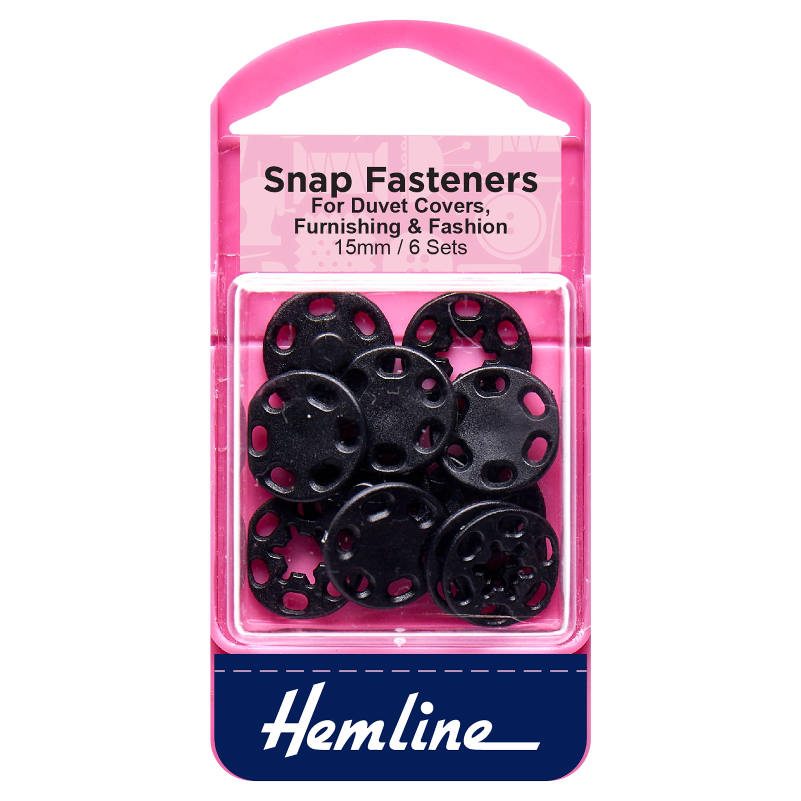 Hemline Black Sew On Plastic Press Snap Fasteners