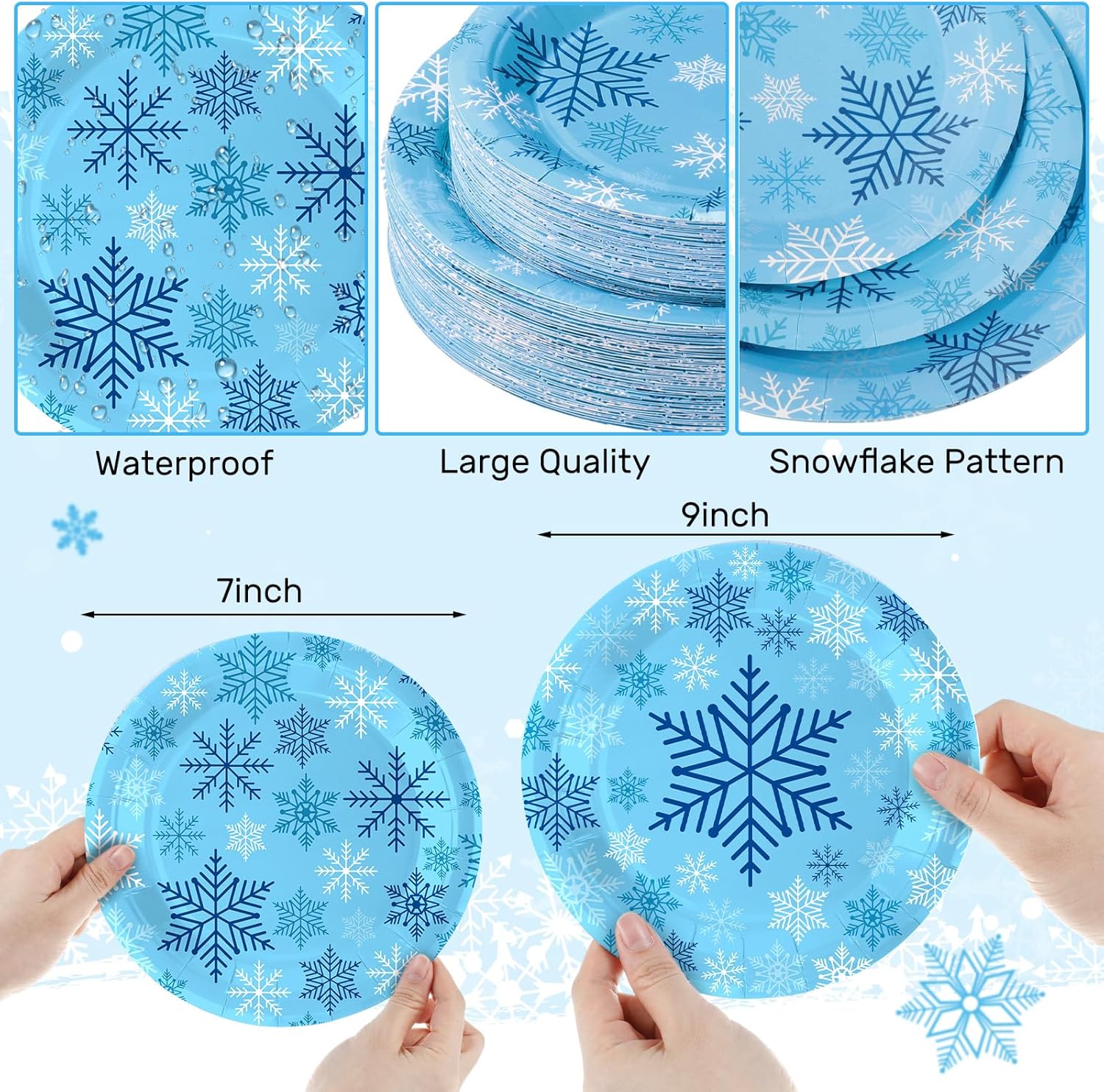 Yungyan 120Pcs Snowflake Paper Plates Christmas Party Plates Include 9 Inch Dinner Plate 7 Inch Dessert Plate Disposable for Wonderland Theme Xmas Winter Holiday Birthday Party(Blue,Vibrant) - Image 2