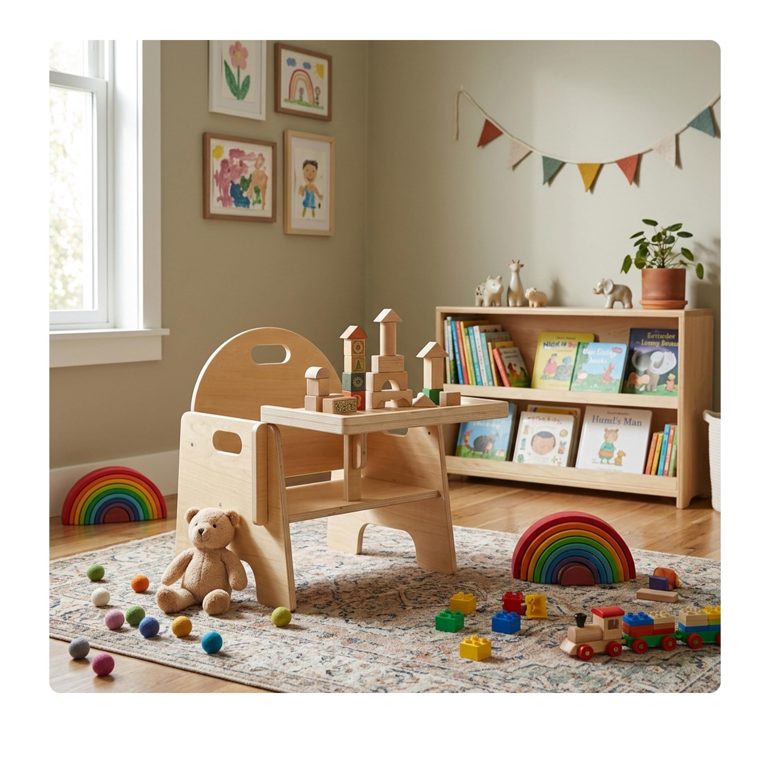 Relaxdays Chaise Enfant avec Table Intégrée, Bois Naturel, 32x33x29 cm, Montessori, dès 1 an