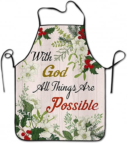 Delantales cristianos con Escritura con Dios, todas las cosas son posibles, regalos religiosos para mujeres, mamá, abuela, Navidad, cumpleaños