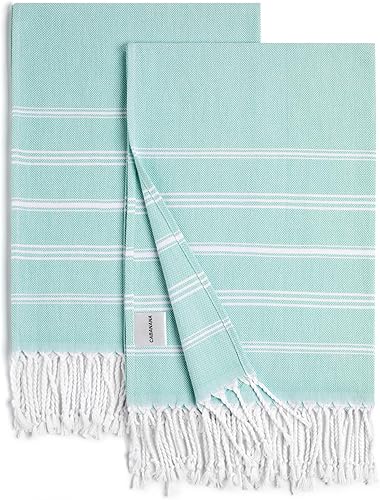 cabanana Juego de 2 toallas de mano turcas de algodón Toallas de cocina bohemias de 30 x 20 pulgadas toalla de baño decorativa fina (aguamarina)