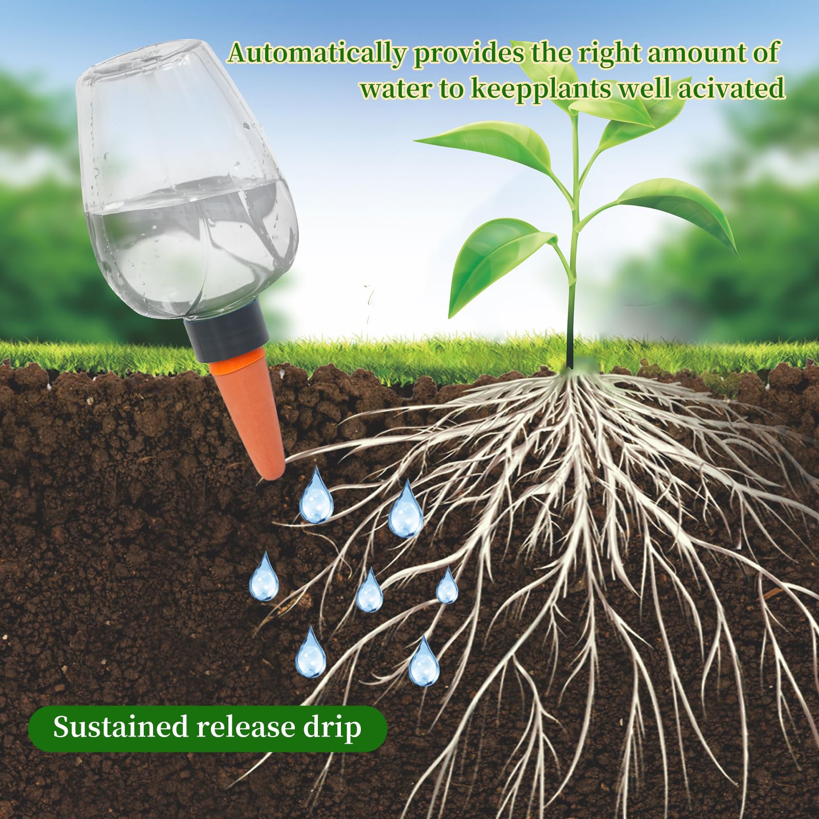 Globos grandes de riego automático de 3 cps, bombillas de agua de plástico, sistema de dispositivos de riego de plantas, terracota de liberación lenta, estacas de picos de agua para interiores