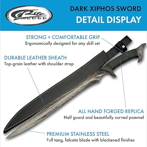 Miniatura 2 de SZCO Espada de machete Falcata de 29.5 pulgadas, espada de espiga completa de acero al manganeso con mango y funda envuelta en cuero, machete