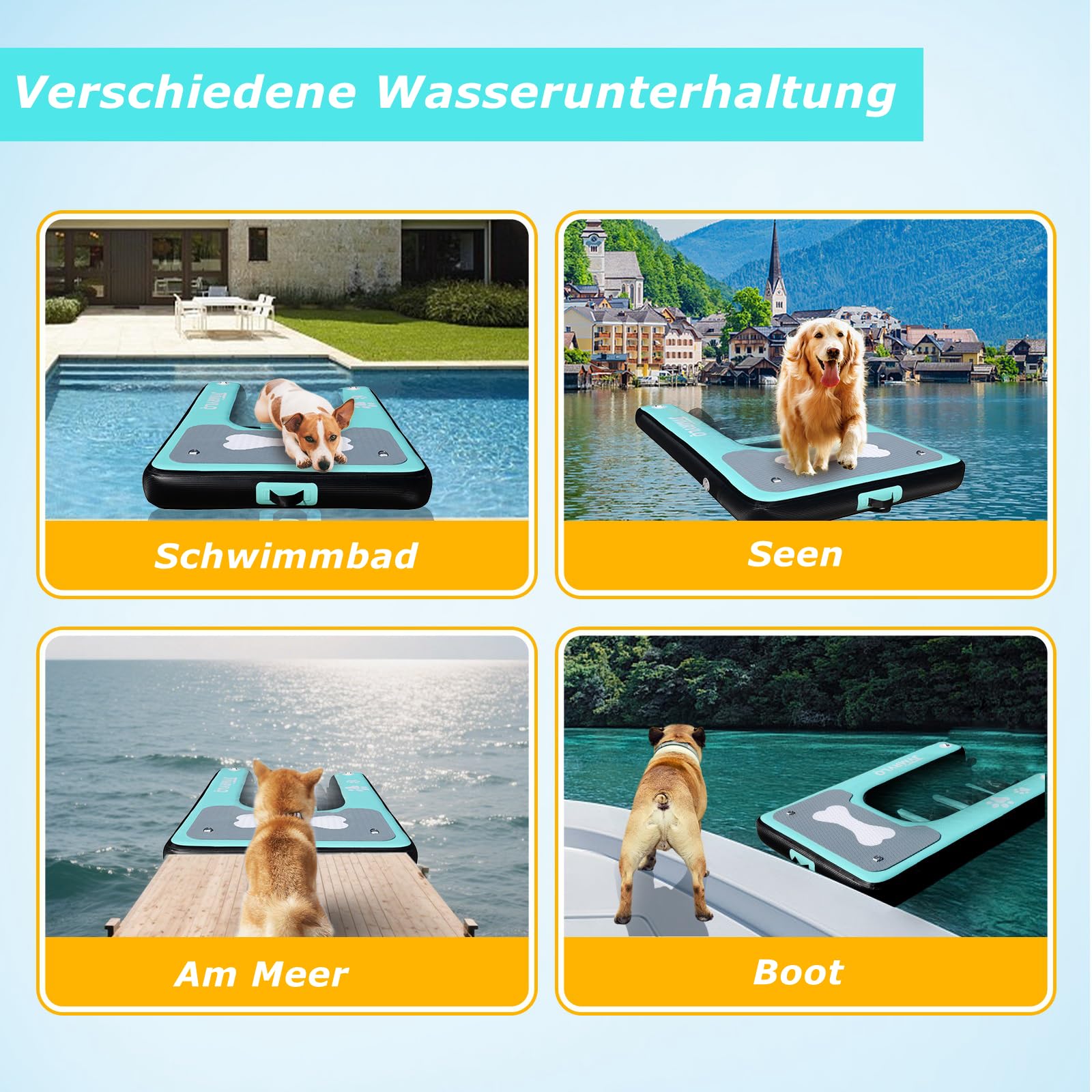 Hunde Wasserrampe Aufblasbare Hunderampe Pool 150x100cm Hundeboot Schwimminsel bis 100kg