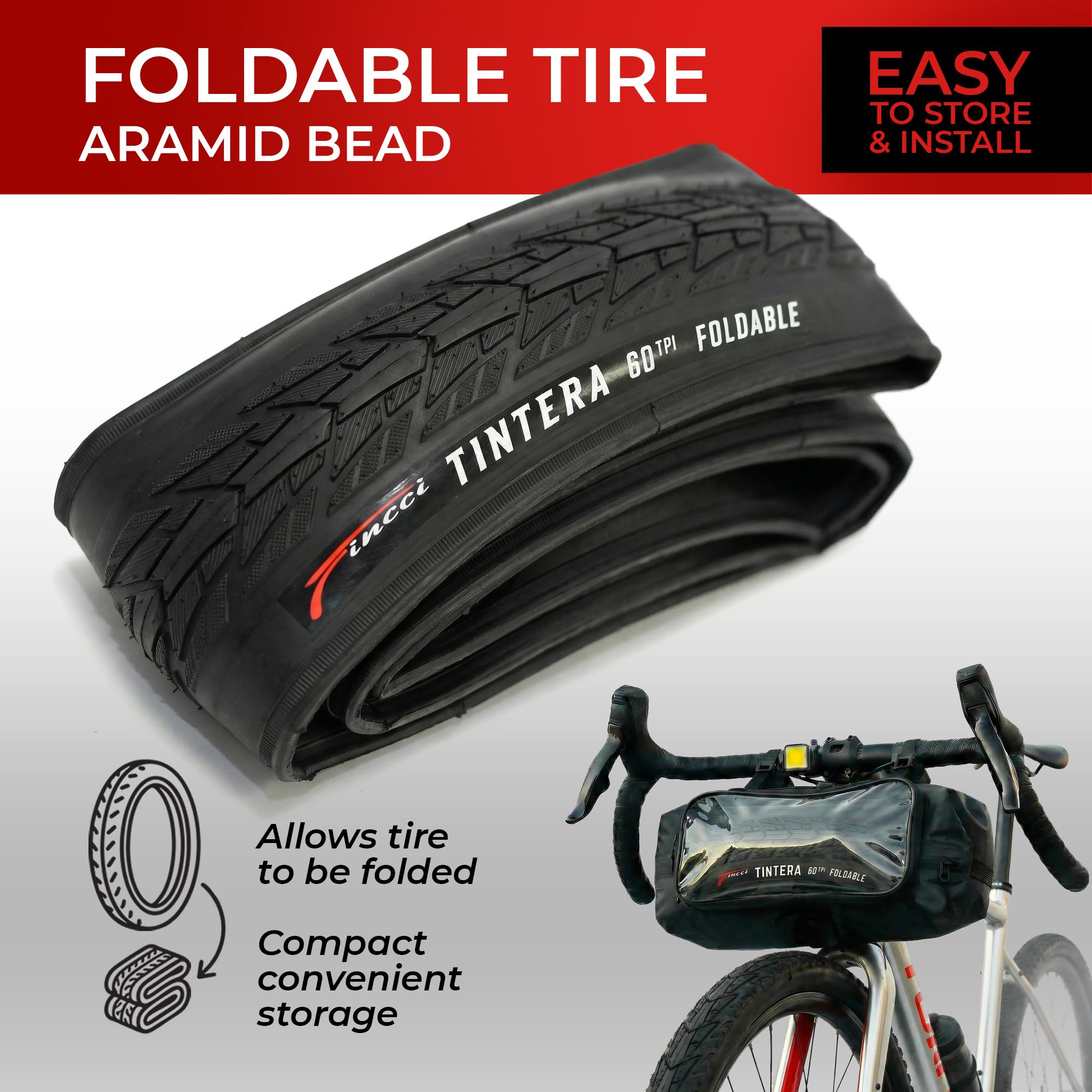 Fincci Gravel Pneus 700 x 40c - Paire Pliable Tire 28 x 1.6 Pouces avec Protection Anti Crevaison 1mm, 42-622 60 TPI pour Électrique & Route & de Ville & VTT Velo, Tournée Bicyclette - Pack of 2
