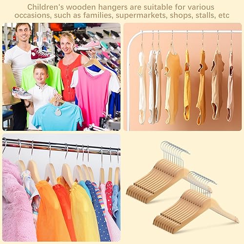 Miniatura 6 de Pinkunn 50 perchas de madera para bebés y niños, perchas de madera sólidas para bebés y niños, abrigo para bebés con pantalones, muescas de hombro,