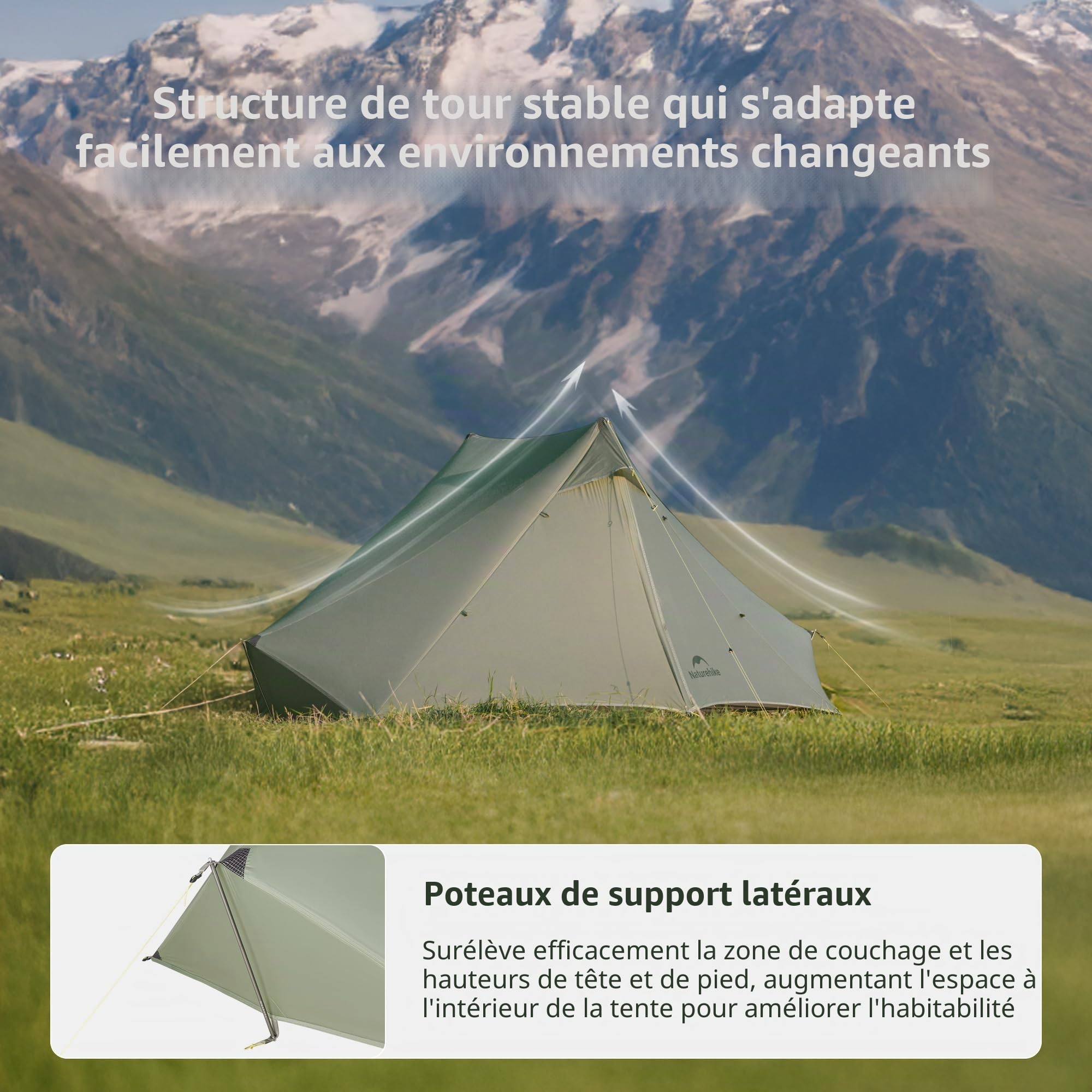 Naturehike Tente Summiture UL Tente de Randonnée Ultralégère pour 2 Personnes 3 Saisons Résistante au Vent et à l'eau 5 Modes d'installation pour la Randonnée Le Camping l'escalade