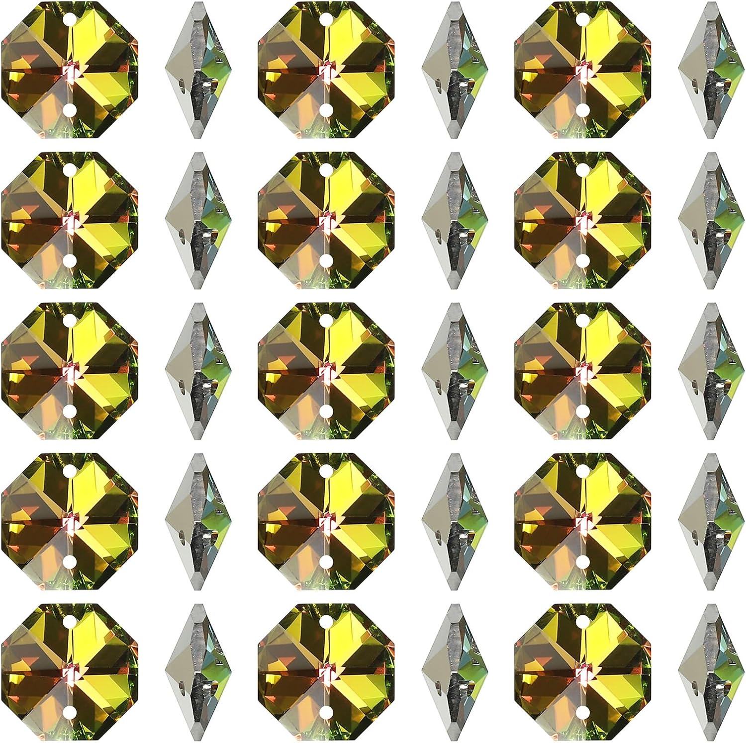 PATIKIL K9 Crystal Octagon Beads 2 Holes Pendants, 100 Pack 14mm Chandelier Prisms Parts Ornaments Hanging Beads for DIY Arts Crafts Decoration, Electroplating Colorful