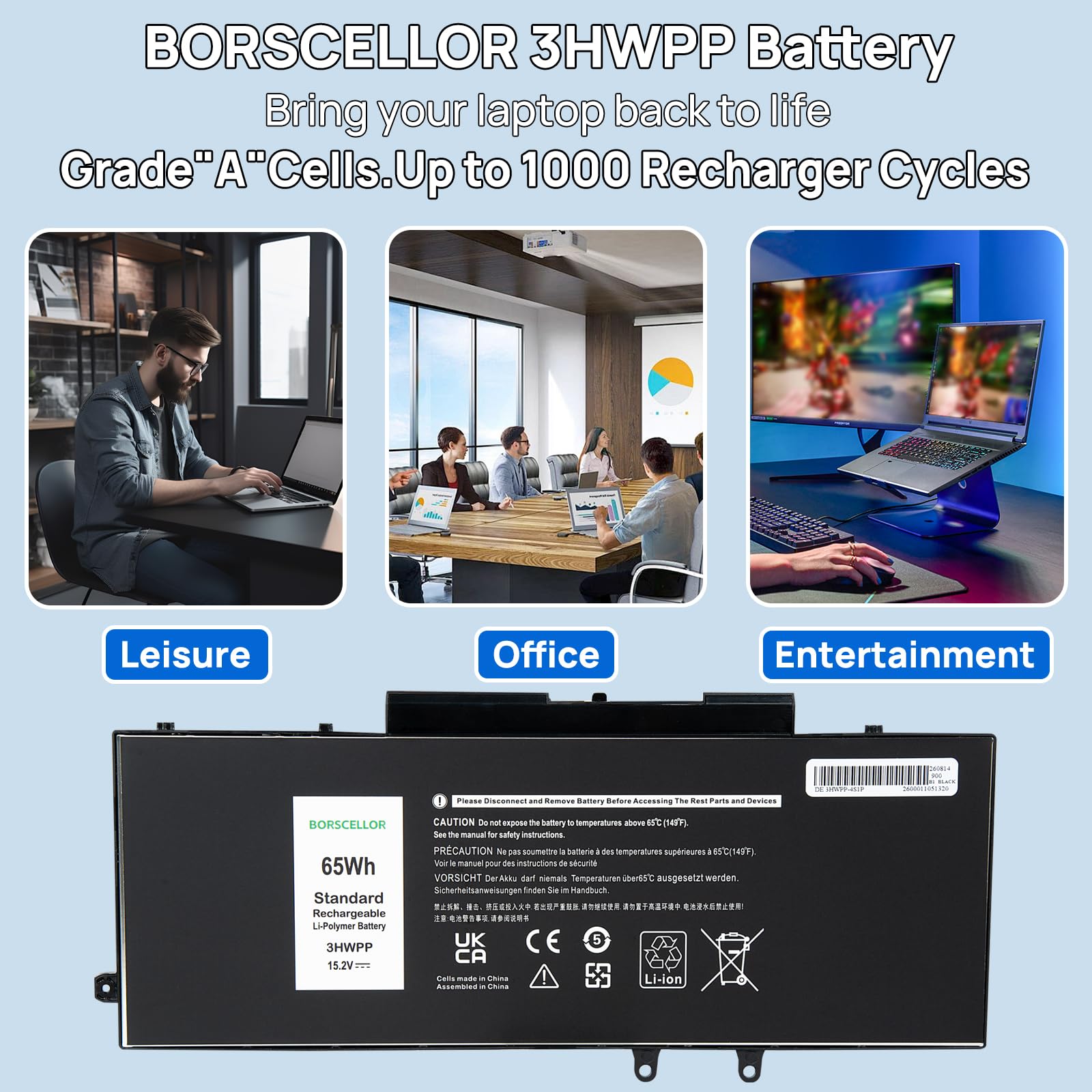 3HWPP Batterie pour Dell Latitude 5401 5410 5411 5511 5501 5510 Precision 3541 3551 Inspiron 17 7500 7506 2 en 1, Inspiron 7706 2 en 1 Noir 3YNXM 03HWPP 4 51-BCMN 10X1J N2NLL 1VY7F