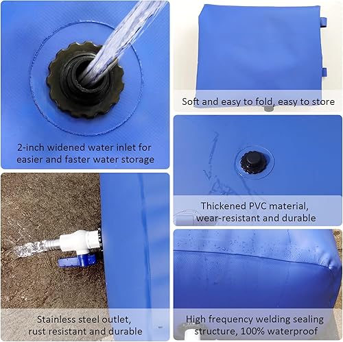 Miniatura 4 de Contenedores de almacenamiento de vejiga de agua, bolsa de agua portátil plegable, bolsa de agua suave, con válvula, agua agrícola, resistencia a la