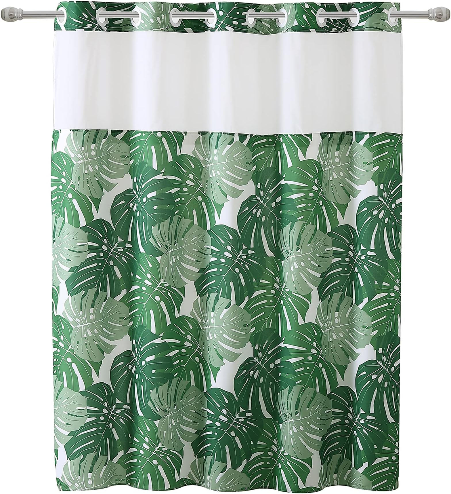 Hookless French Damask Print Shower Curtain with Peva Liner