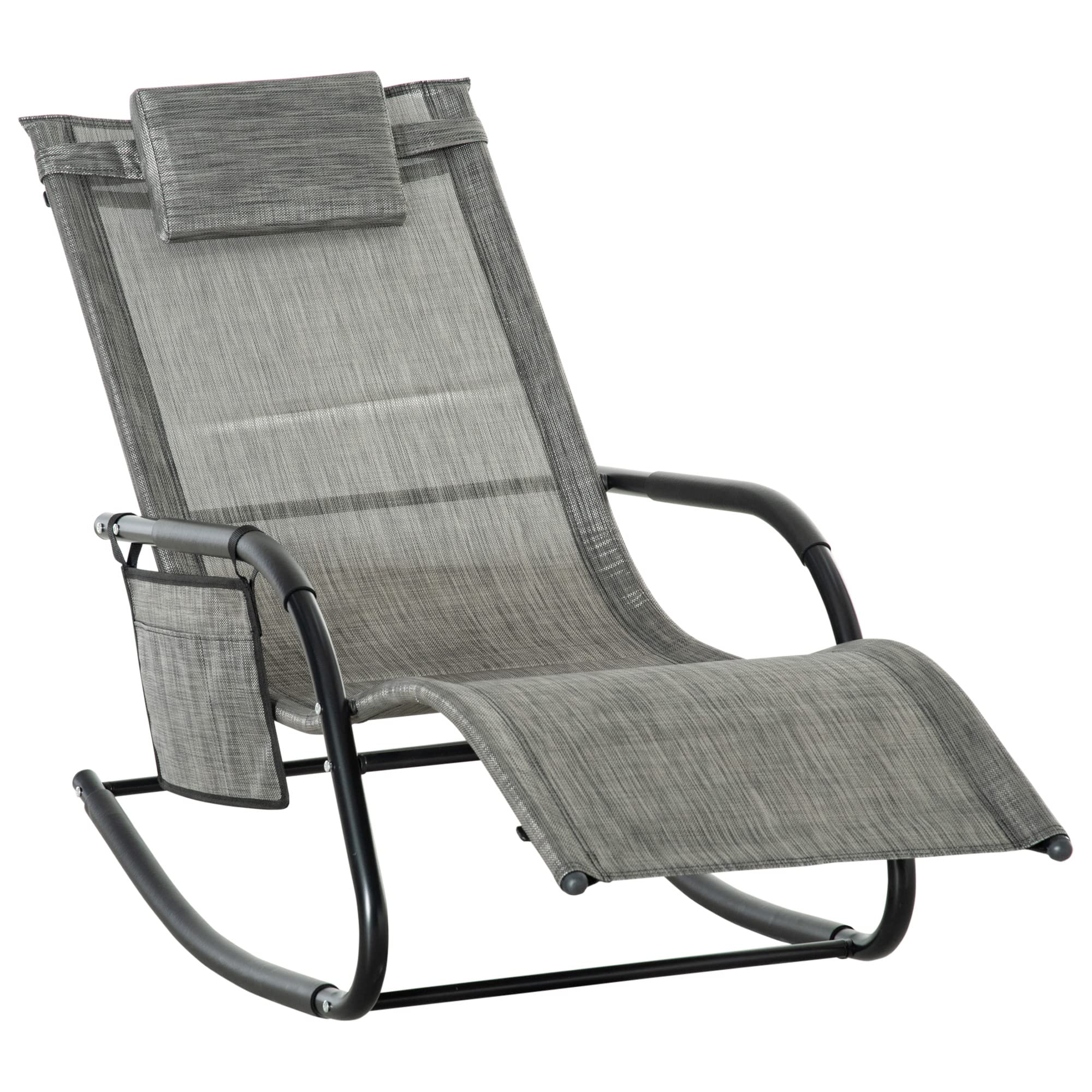 Outsunny Breathable Mesh Rocking Chair Patio Rocker Lounge for Indoor & Outdoor Recliner Seat w/Removable Headrest for Garden and Patio Dark Grey