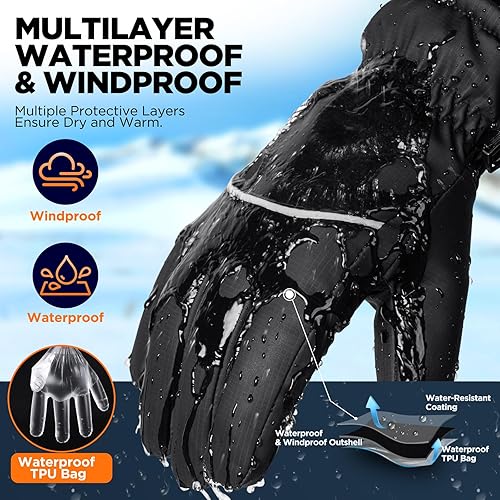 Miniatura 3 de rivmount Guantes de invierno para mujeres y hombres, guantes térmicos de esquí para clima frío con cálidos, impermeables, pantalla táctil para