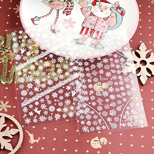 Miniatura 3 de 8 hojas de calcomanías de arte de uñas de copo de nieve, color blanco y dorado, calcomanías de uñas de Navidad autoadhesivas 3D, calcomanías de uñas