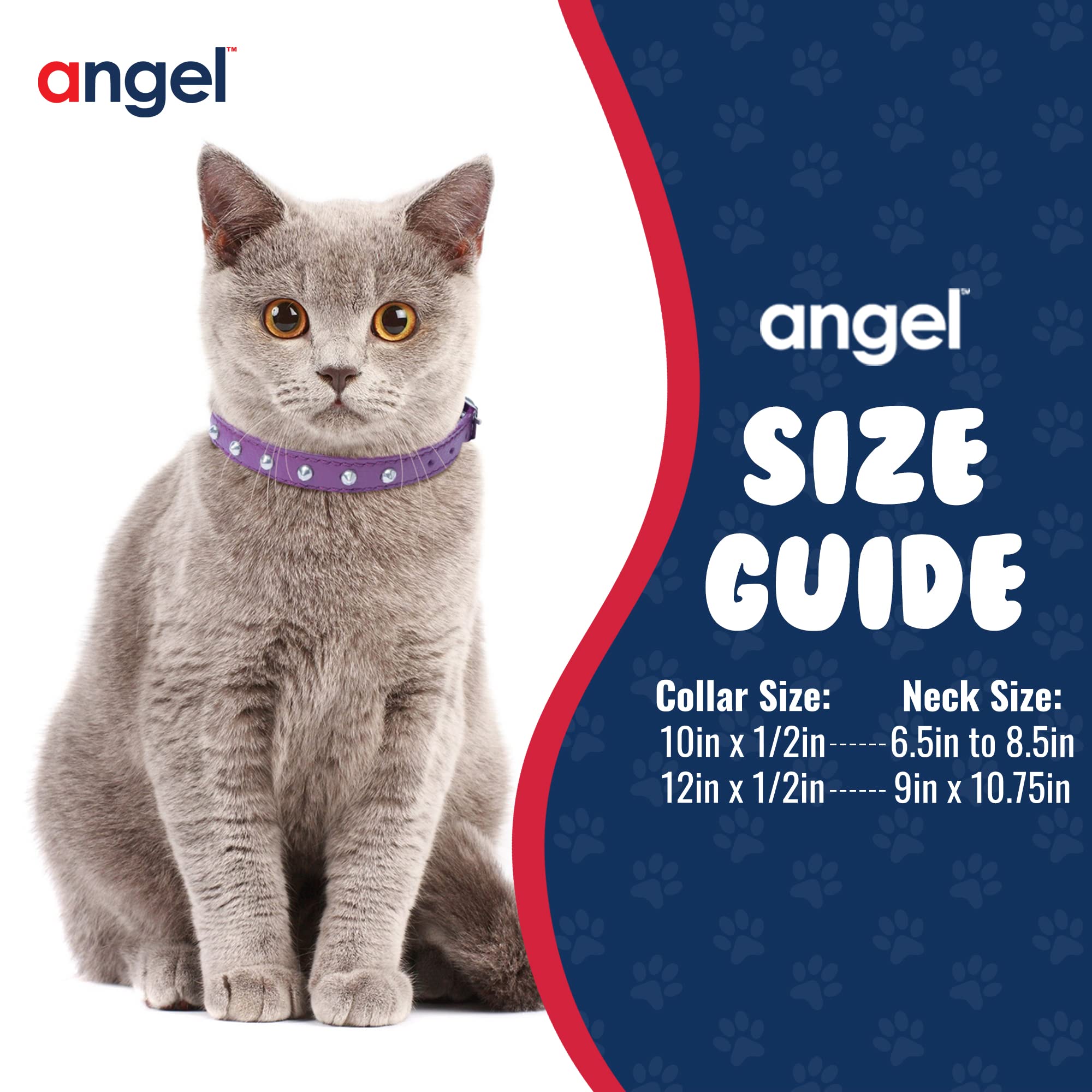 Angel Pet Supplies Inc. Ángel Mascota Suministros Piel Tachonado Collar de Gato con Seguridad elástico Stretch, 12 por 1/2-inch, Morado