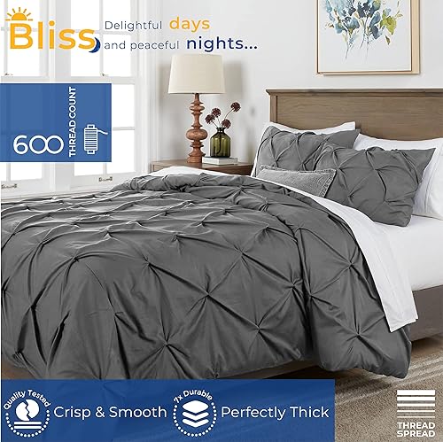 Miniatura 2 de THREAD SPREAD Juego de funda nórdica plisada de 3 piezas, 100% algodón egipcio de 600 hilos, con cremallera y lazos en las esquinas, diseño