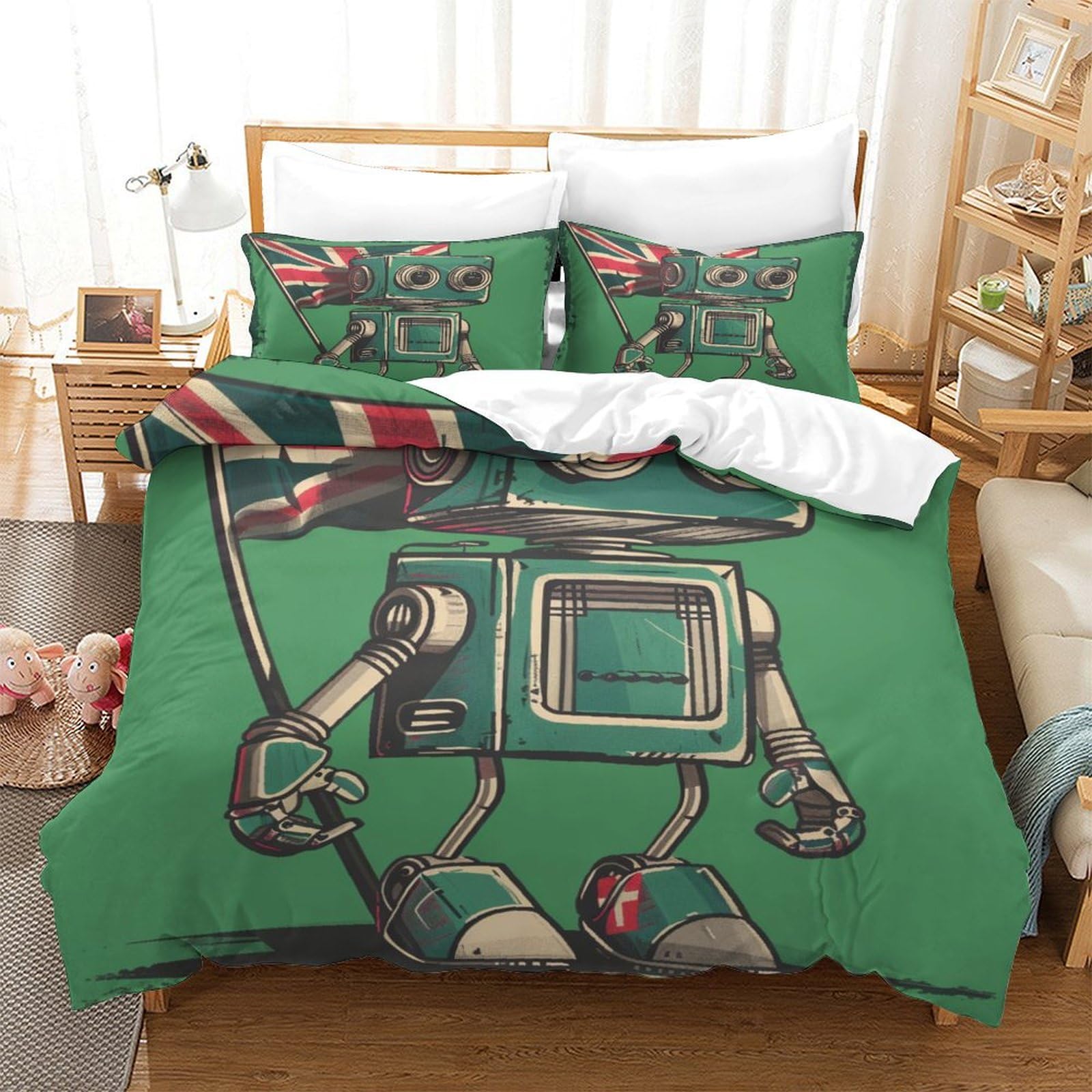 P1S9U7W5Y Cool Robot Style 3D Printed Duvet Cover Set 3pcs Microfiber Robot Bedding Set Single（140x200cm）