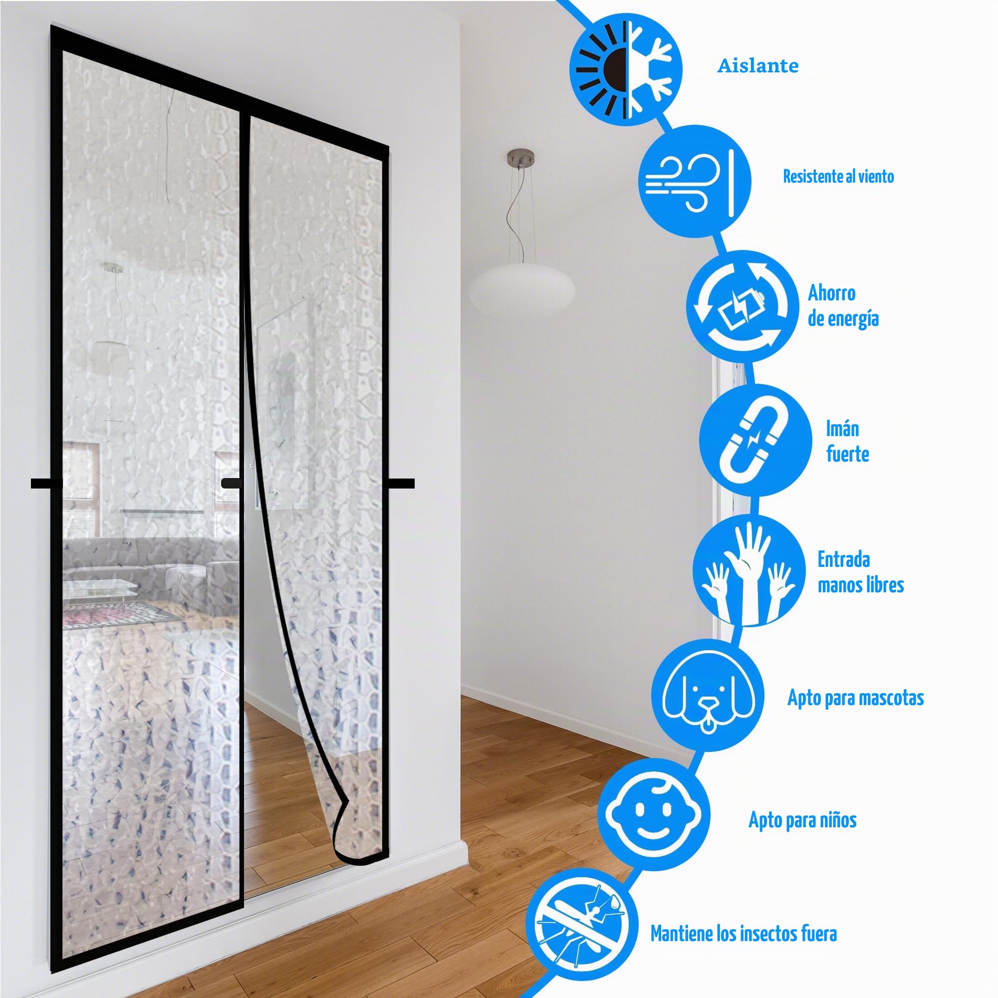 Cortina de puerta magnética con aislamiento térmico, cubierta para puerta de patio, cierre automático, se adapta a puertas de hasta mantener calientes en invierno fresco en verano para aire
