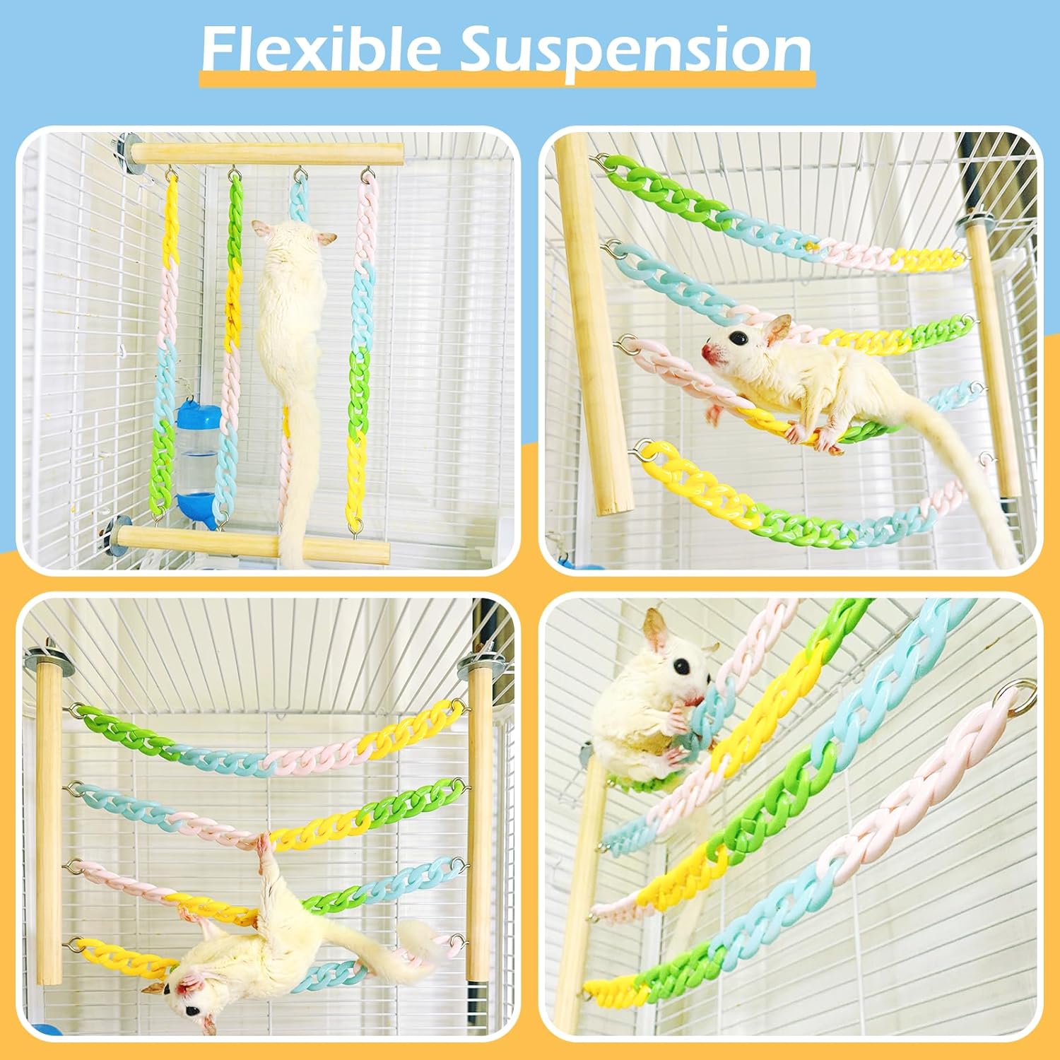 ​​Jevnd Sugar Glider Habitat Bundle - 2 Natural Wood Climbing Toys & Seagrass Hammock with Removable Pad for Small Pets​