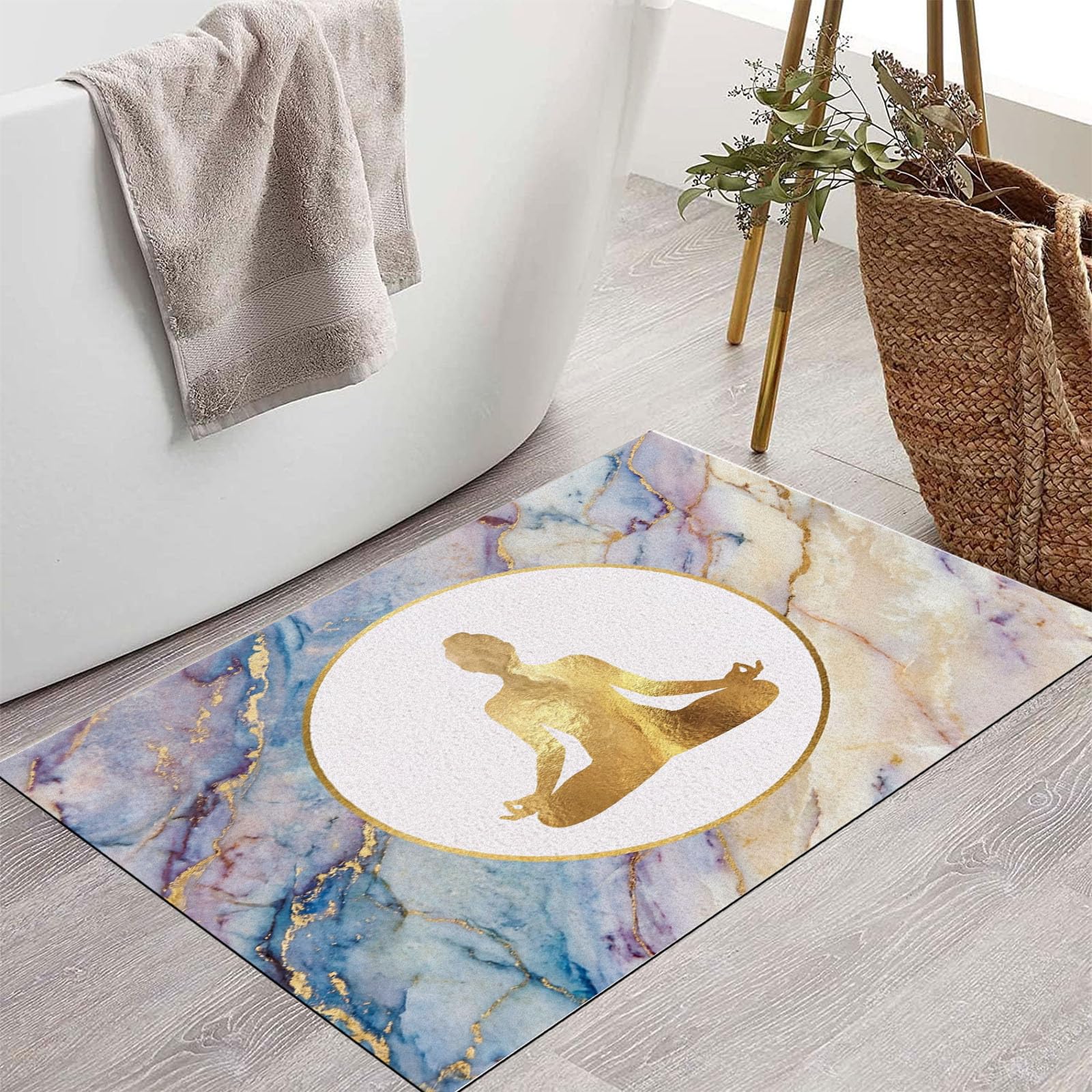 Tappeto di Gomma da Ingresso, 80x120 cm Zerbino d'Ingresso Texture Effetto Marmo Antiscivolo Tappetino Meditazione Zen Anti-Fatica Morbide Assorbenti per Ufficio, Cucina, Corridoio, Blu-Viola