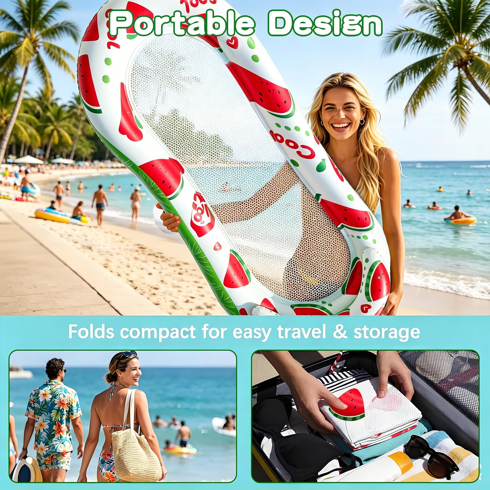 Pool Floats Adult, Inflatable Mesh Pool Float with Headrest and 2 Drink Holder, Tanning Pool Lounger Float with Pillow - Image 7