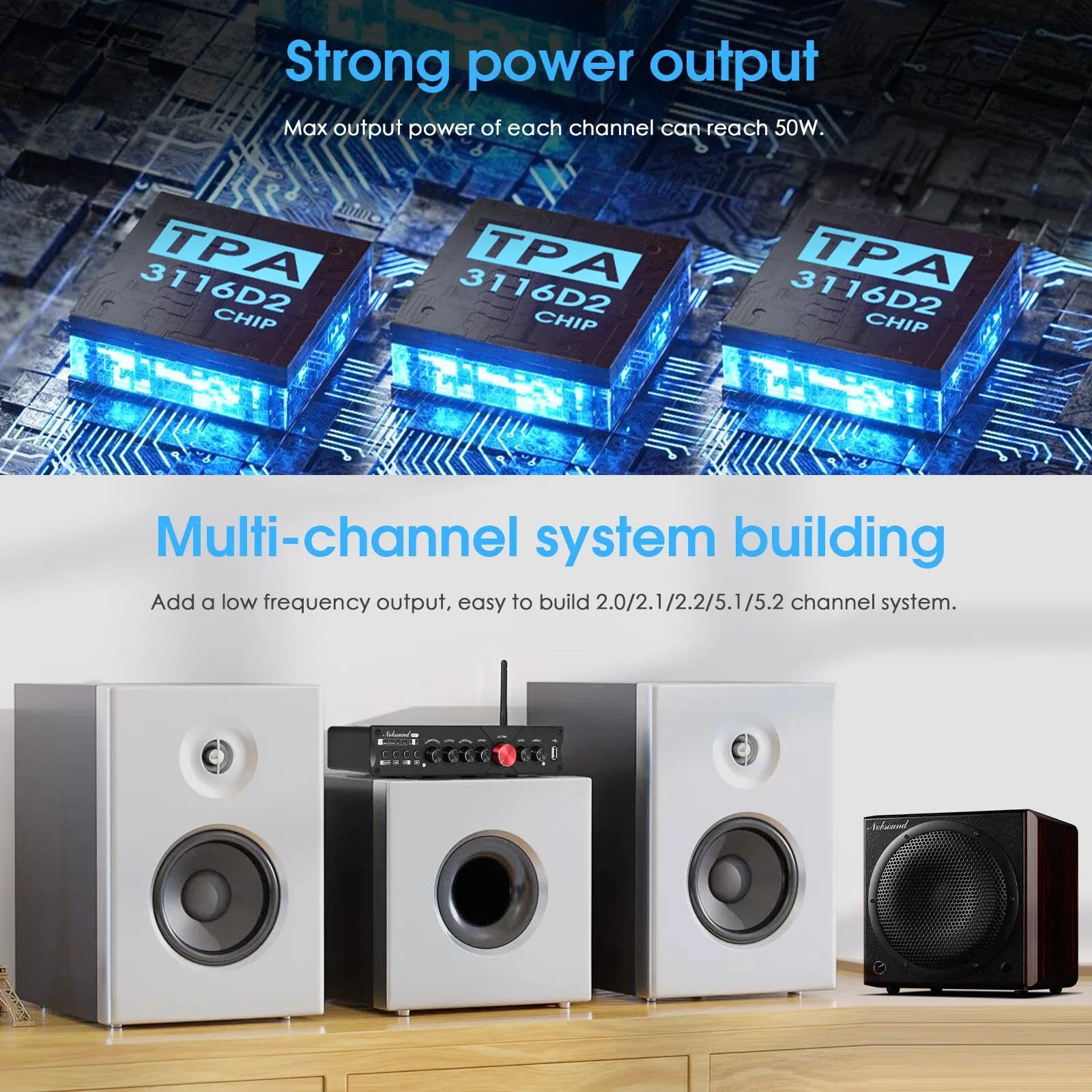 Nobsound HiFi 5.1 canali Bluetooth amplificatore stereo per home theater, power amp, subwoofer, amplificatore audio