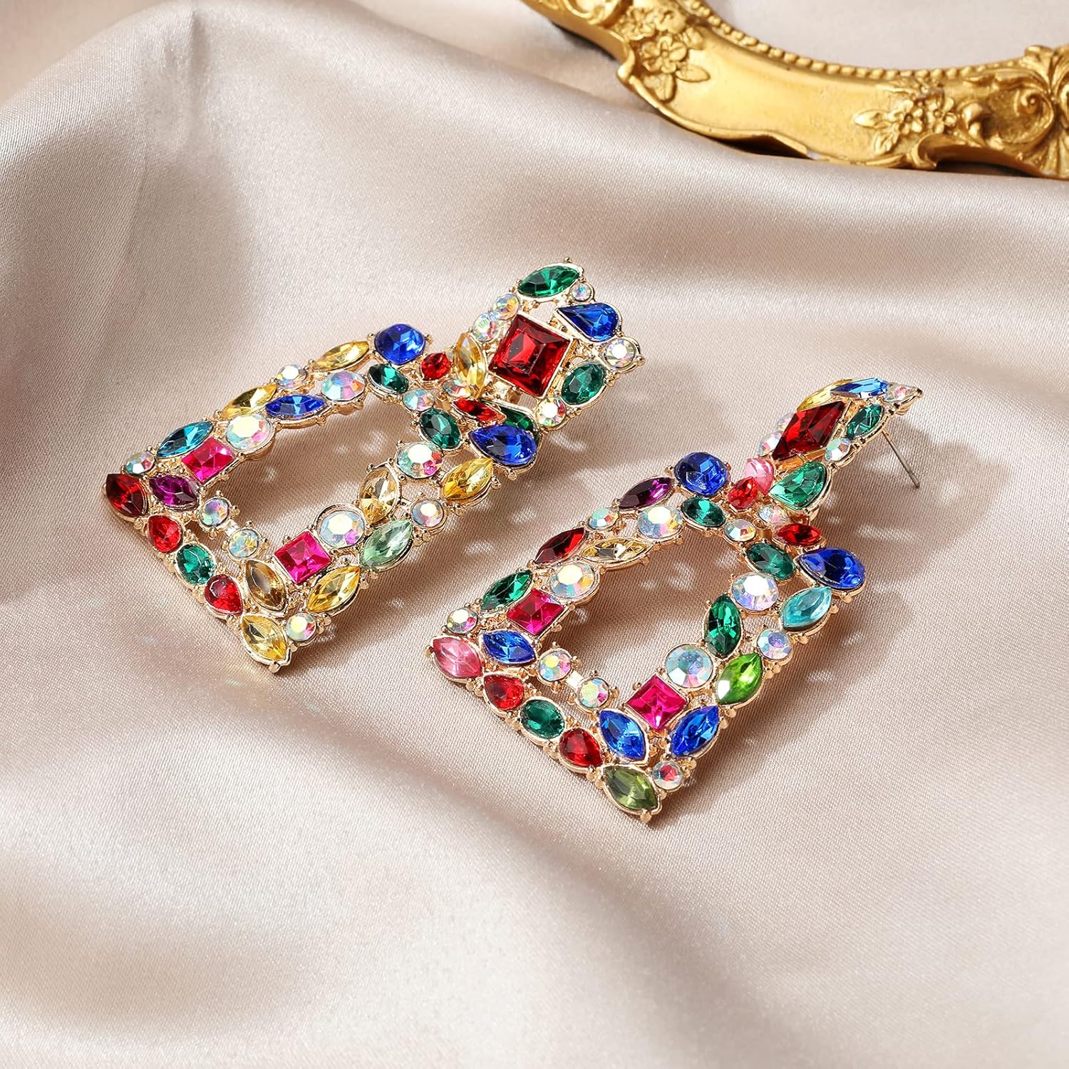 Rhinestone Rectangle Dangle Statement Earrings Trendy Crystal Geometric Drop Earrings hypoallergenic for Women - Image 5