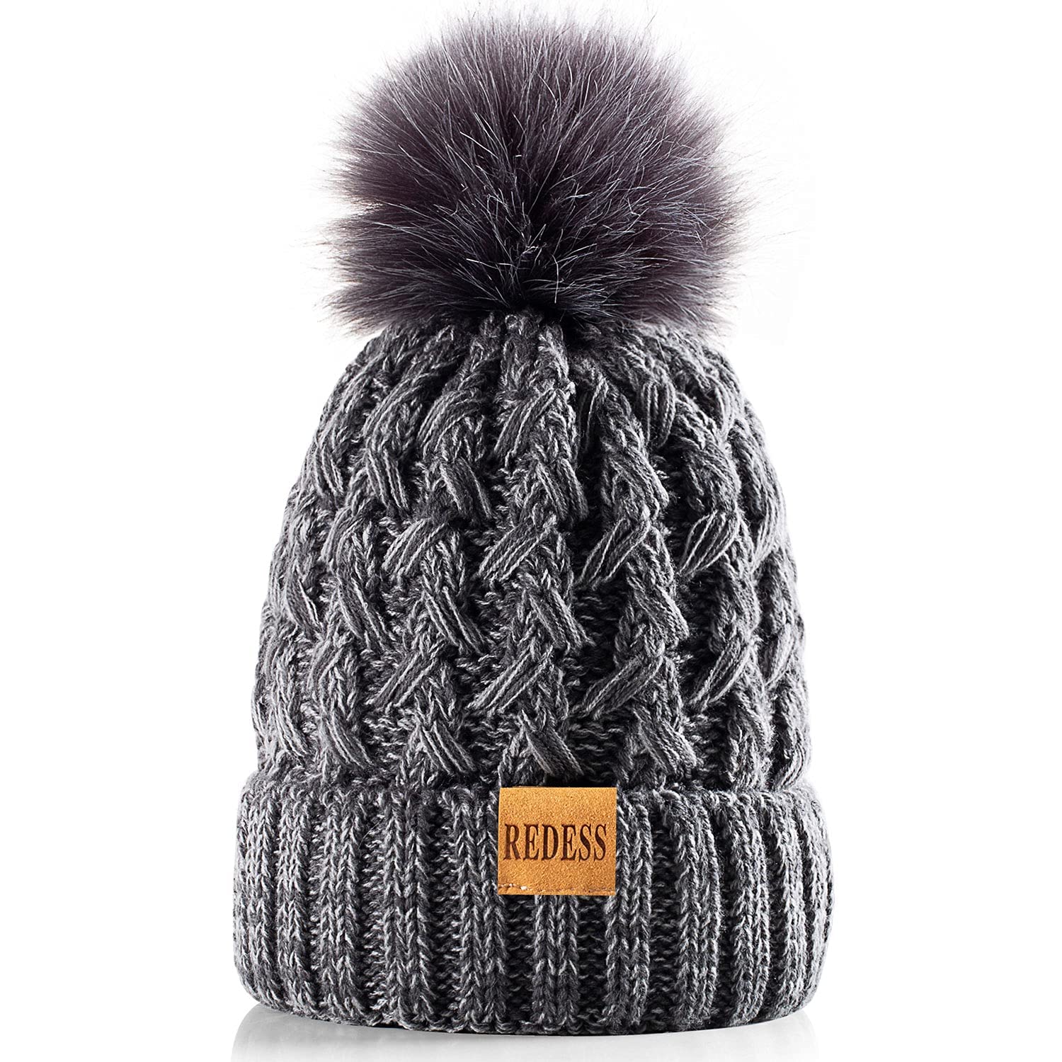REDESS Cappello Invernale da Donna con Pompon con Pompon Cappelli Caldi Foderati in Pile, Berretto Incrociato in Maglia di Neve Spessa e Morbida per Le Signore