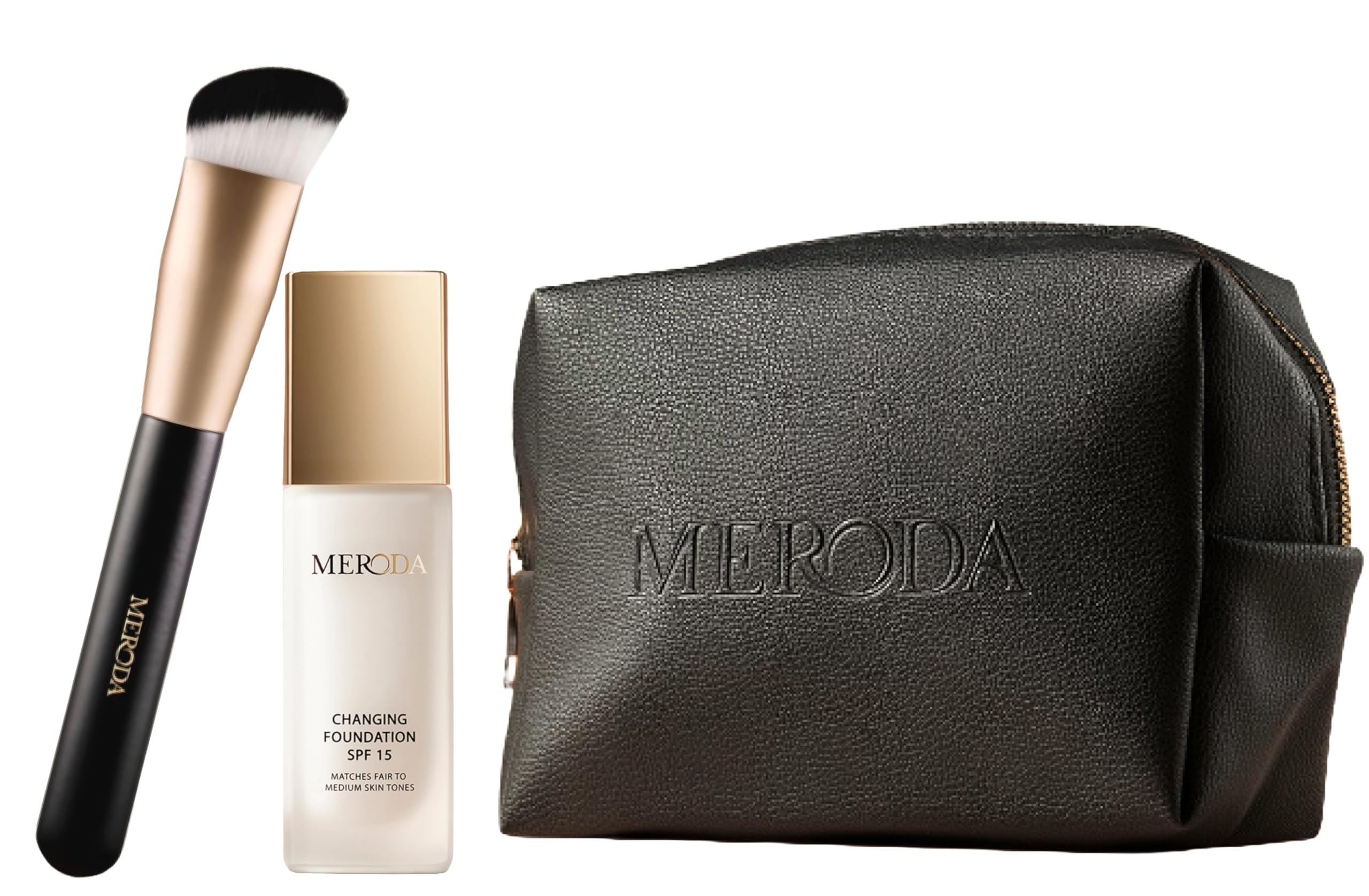MERODA® Changing Foundation SPF 15 [LIGHT TO MEDIUM SKIN] - Essential Brush & Travel Bag Set