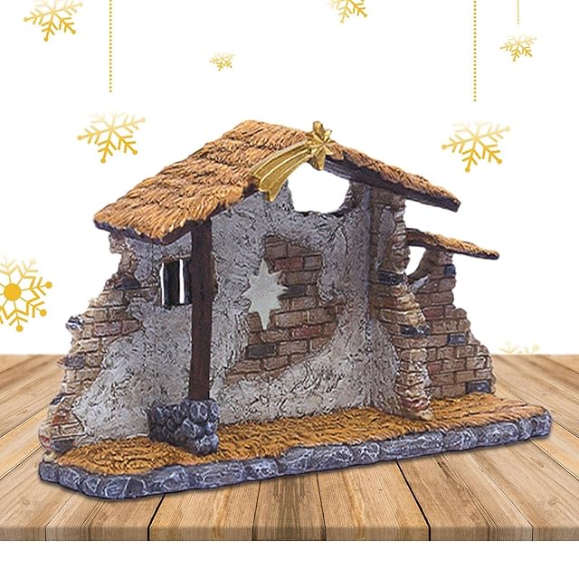 ulapithi Christmas Nativity Stable | Home Decor Manger Church Resin Statue Nativity Scene Ornament Set | Religious Decor for Room Office