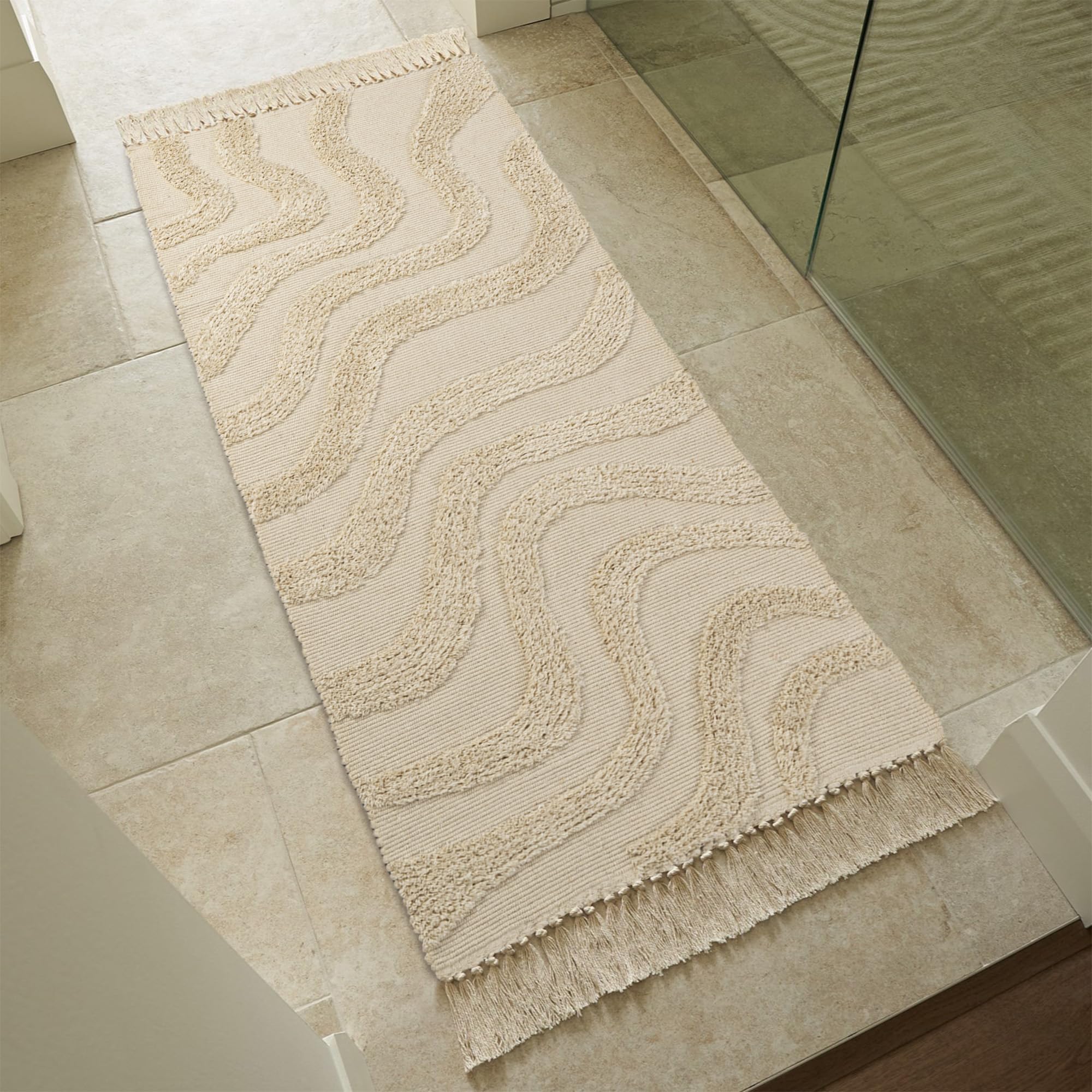 Beautiful Boho Rug with Tassels for Your Bathroom - Soft 2 x 4 3 ft Cotton Rug Fits