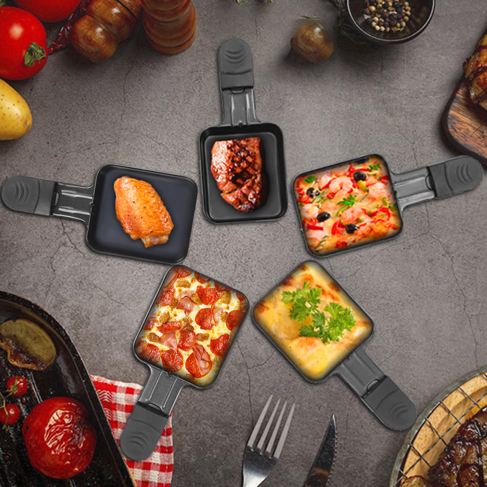 Padella per Raclettes Rivestimento Antiaderente Mini Piatti Piastra da Raclette Acciaio Inossidabile, 18 x 8,5 x 0,5cm, 8 Pezzi
