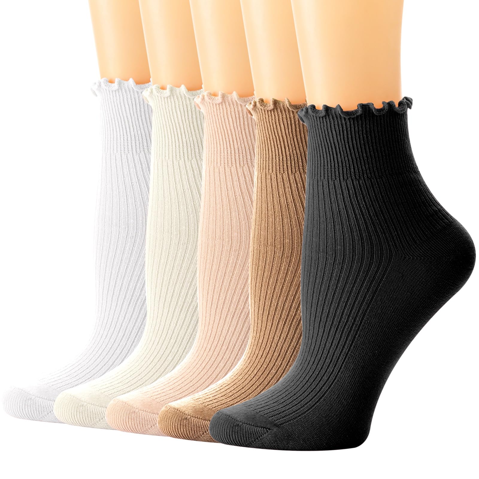 DRESHOW Women Ruffle Frilly Socks Casual Ankle Socks Breathable Cotton Crew Knit Socks for Women