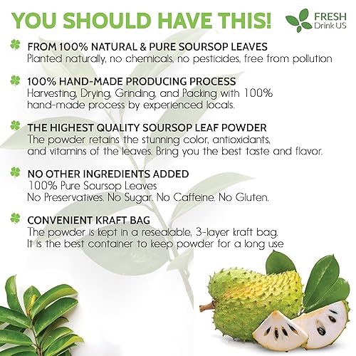 Miniatura 2 de Polvo de hoja de guanábana de 10 onzas, 100% natural y puro de hojas de graviola de guanábana, té de hoja de guanábana, sin aditivos, sin gluten,