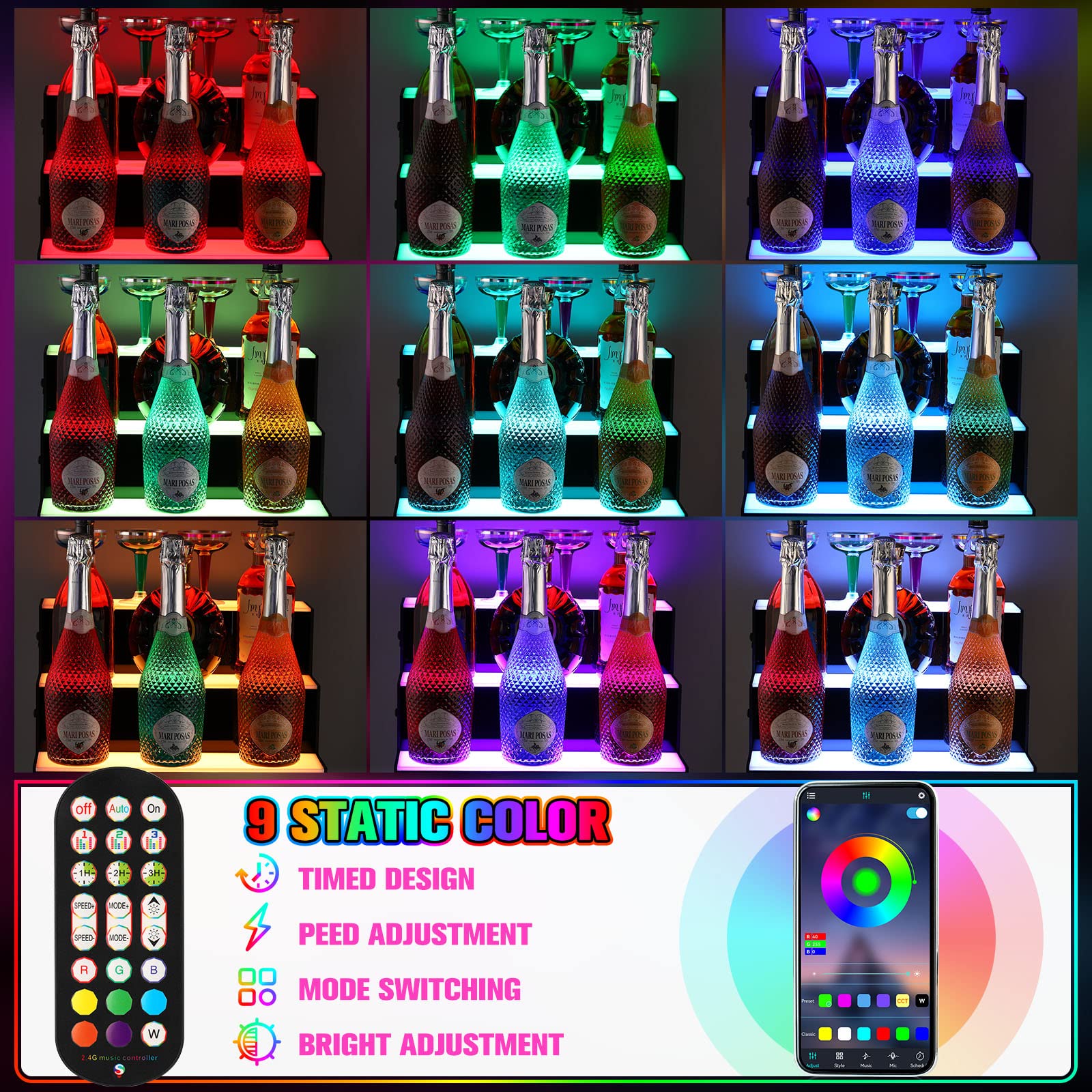Phones Led Wine Rack Qunclay 2 Pcs LED Lighted Liquor Bottle Display Shelf 16 Inch 3 Step ...