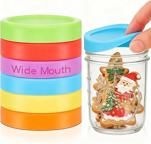 6 tapas de boca ancha de silicona para frascos, tapas gruesas a prueba de fugas para frascos Mason de boca ancha de 3.386 in, tapas reutilizables