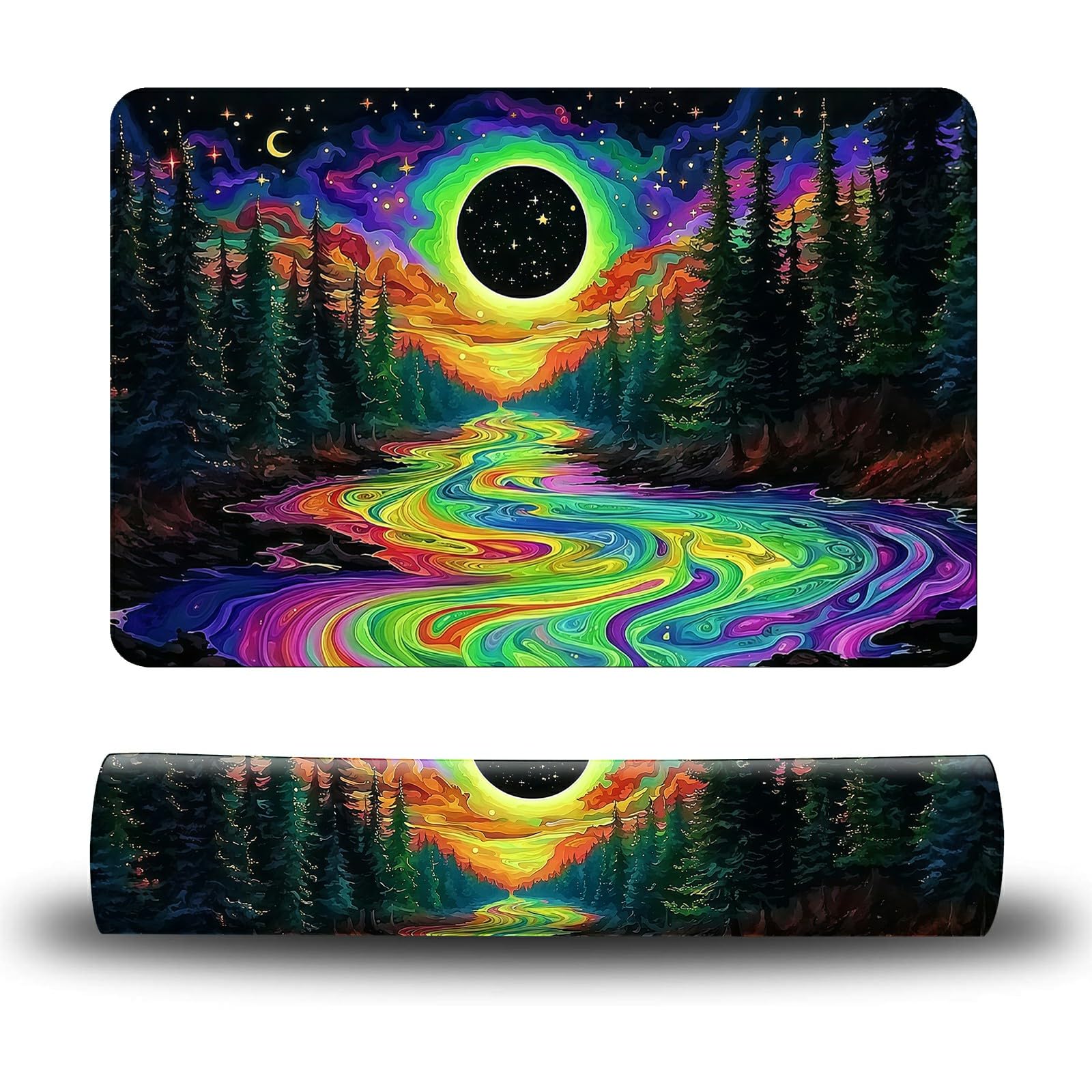Dikoer Dog Food Mat, 15.7" x 23.6" Absorbent Pet Feeding Mat for Food and Water, Waterproof Diatom Mud Pet Placemat with Non-Slip Rubber Backing, Easy Clean Cat Bowl Mat for Floors - Forest Art Sun