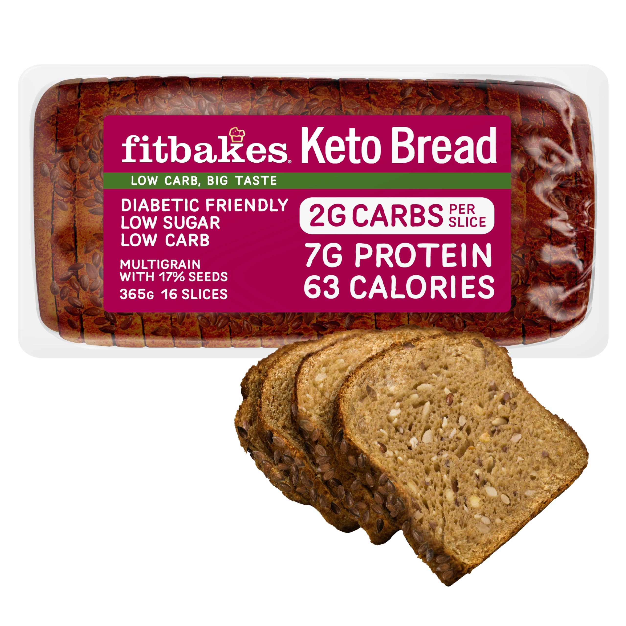 fit bakesKeto Bread : 2g Carbs, 7g Protein, Low Carb Bread Loaf (16 slices) Multi Seeded, Diabetic Food, Keto Snacks, Protein Snacks Low Calorie Diet, 63 Calories, Fitbakes