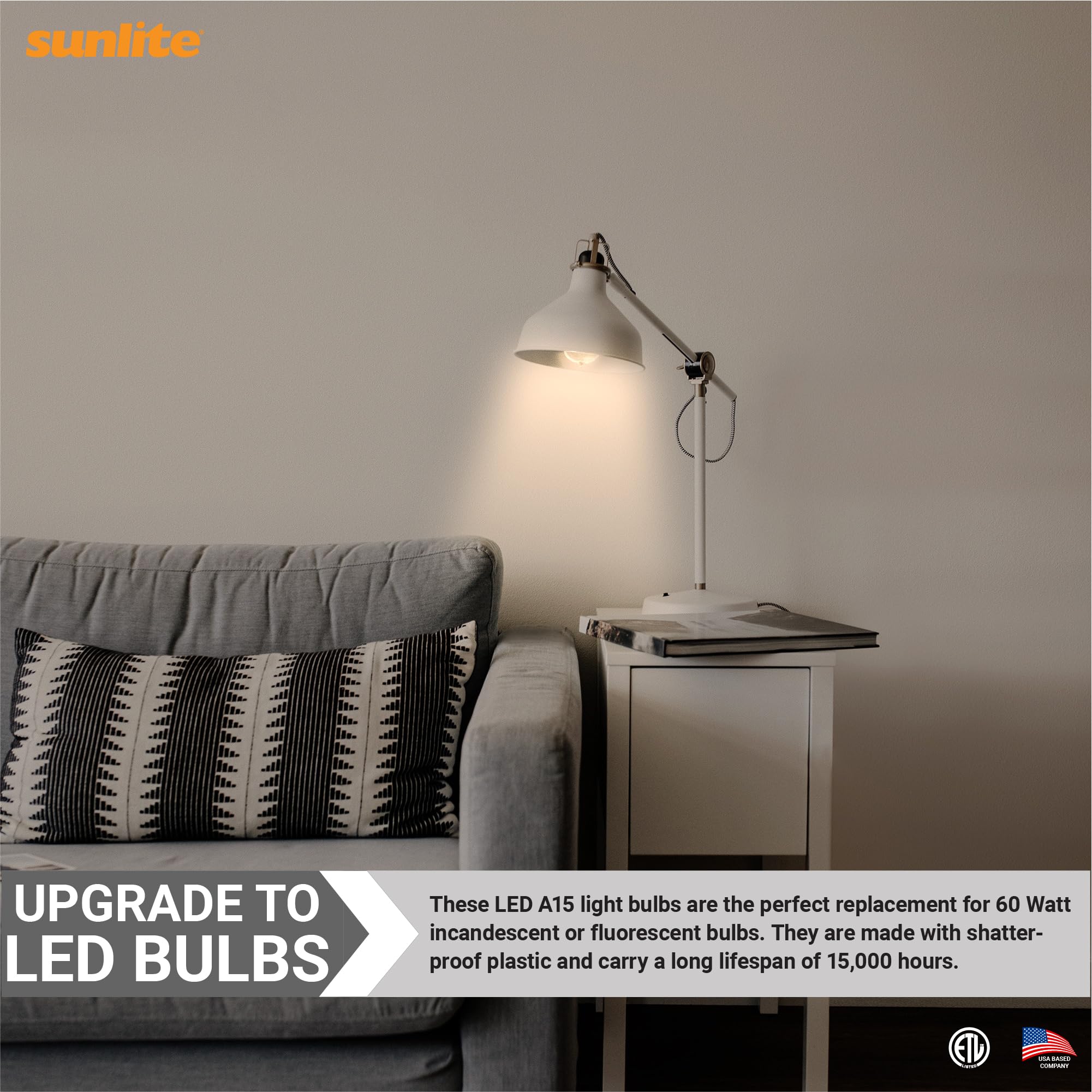 Sunlite 80335 LED A15 Light Bulb 6 Watts 40W Equivalent Intermediate Base E17 480 Lumens Dimmable Frosted Finish — view 4