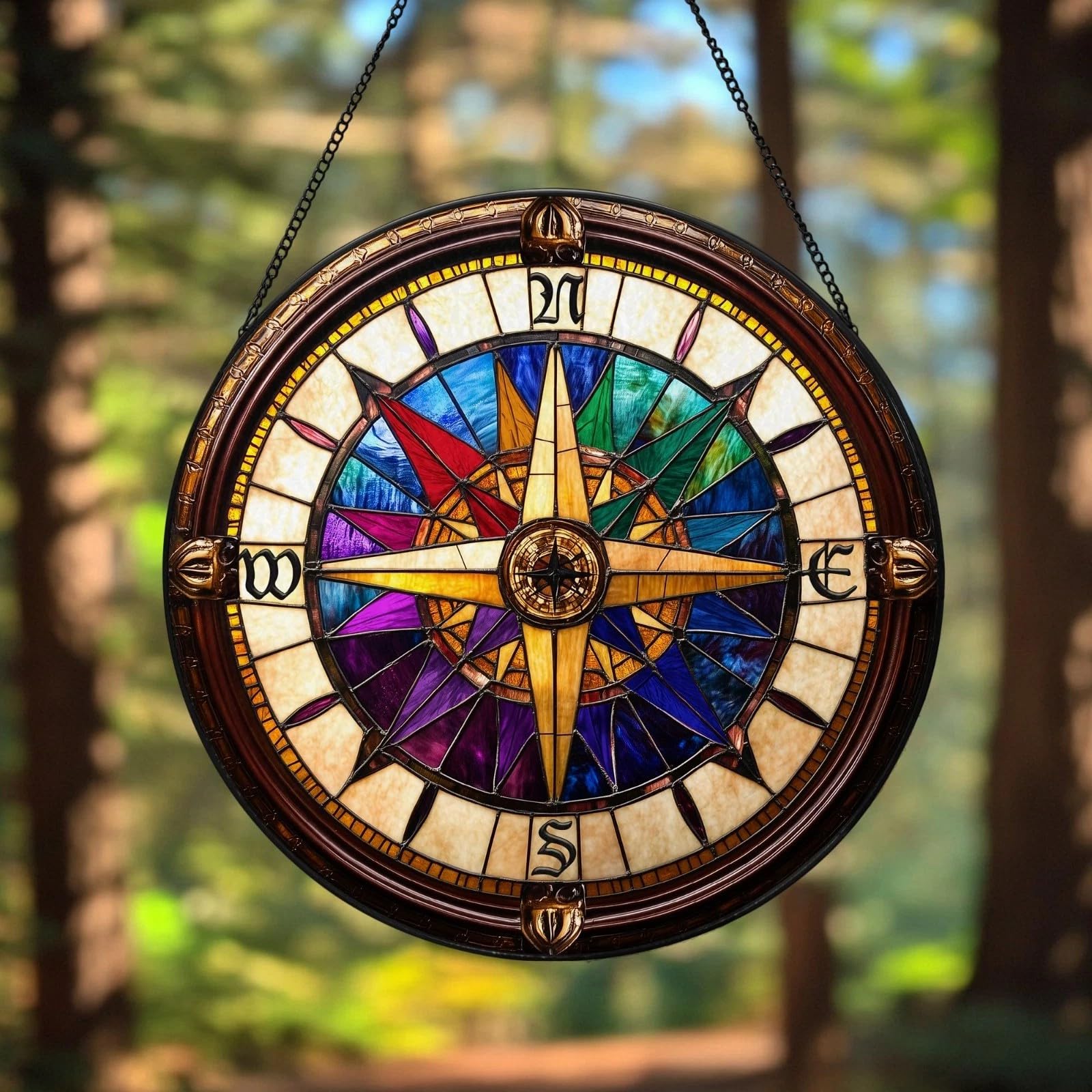 Compass Rose Acrylic Jigsaw Puzzles Suncatcher, 8.9 Inch Window Hanging Suncatcher Acrylic Puzzle, DIY Home Decor Art Gift