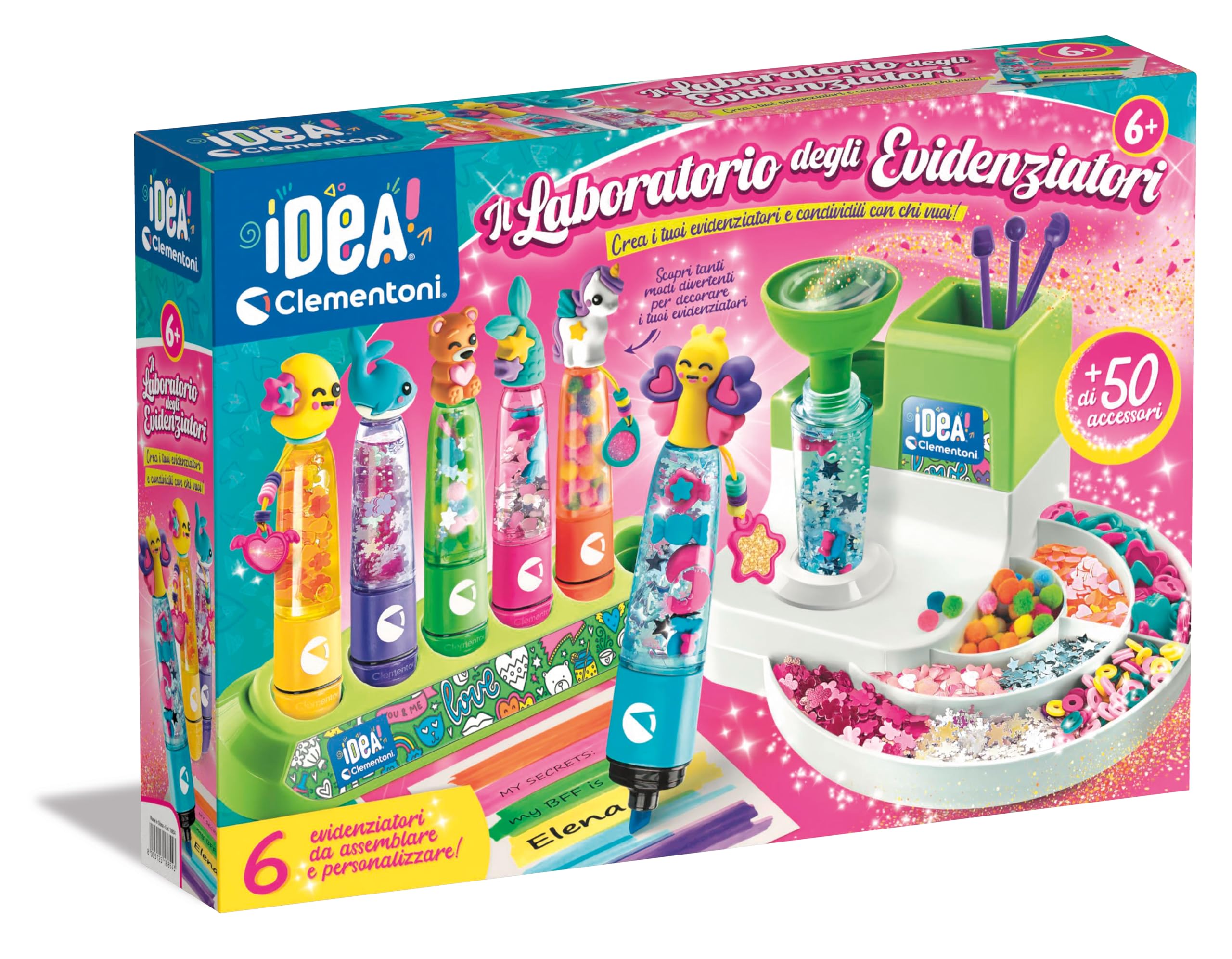 ClementoniIdea-Laboratory Creative Set to make customizable coloured highlighters, personalised markers, gift girl 7 years, creativity, Made in Italy, 18854, multicoloured
