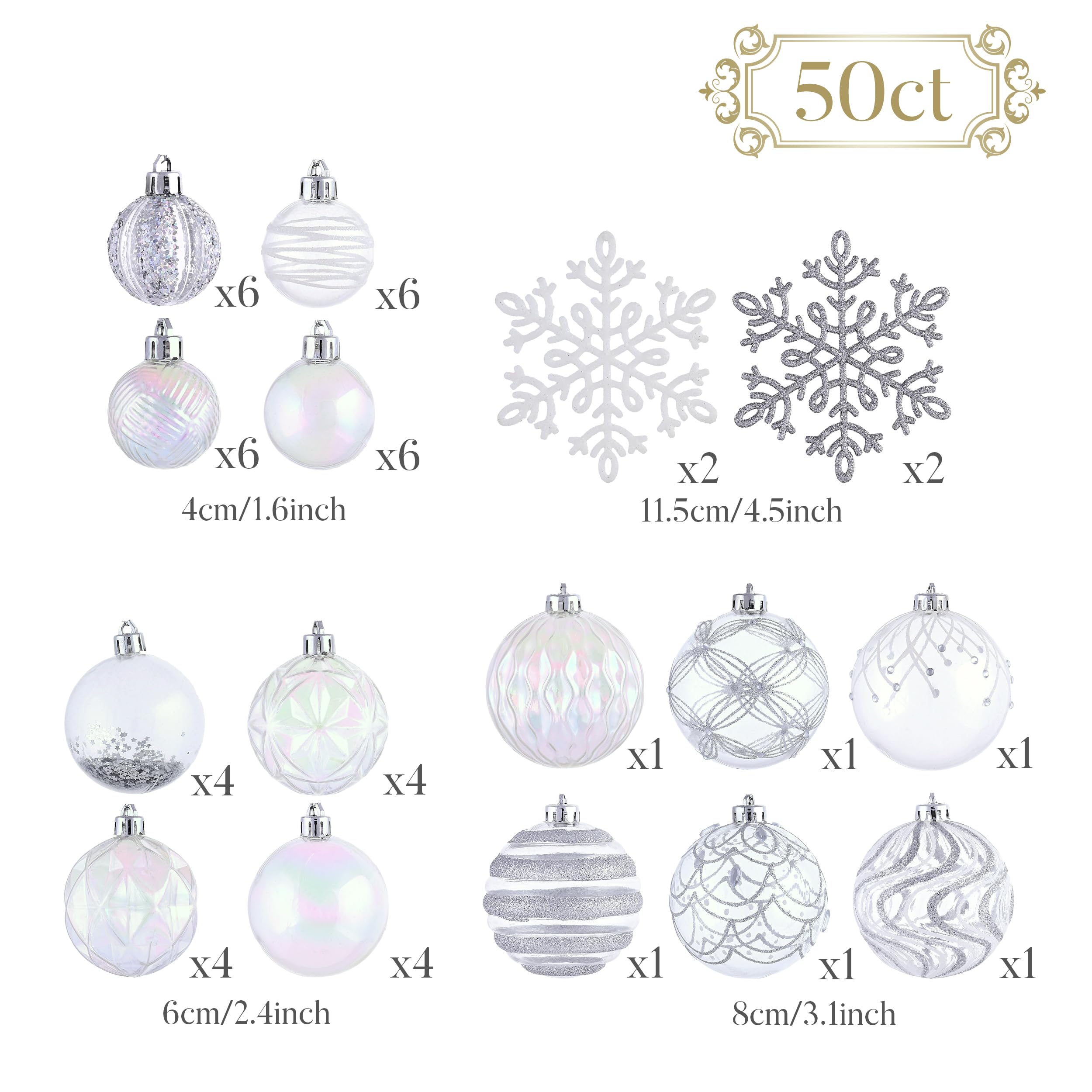 Valery Madelyn Lot de 50 décorations de Noël incassables pour Sapin de Noël, décorations de Noël Transparentes et Transparentes à Suspendre pour l'été, la Plage, la côte, l'océan Nautique, la mer