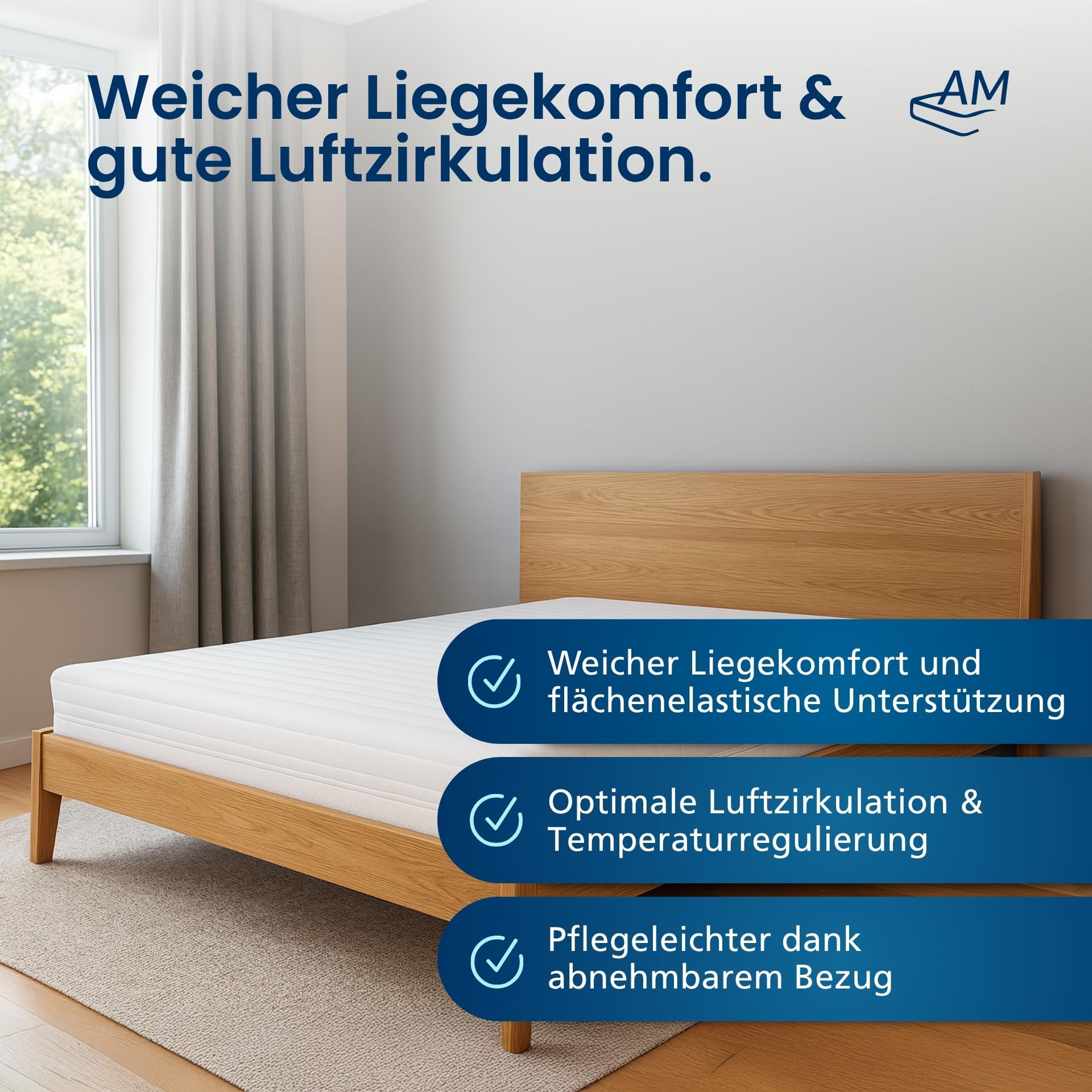 AM Qualitätsmatratzen Bonell Federkernmatratze 140x200 cm - Made in Germany - Matratze 140x200 H3 H4 Anti Schwitzen - Temperaturregulierte Bonellfederkernmatratze 19 cm hoch Oeko-TEX zertifizert