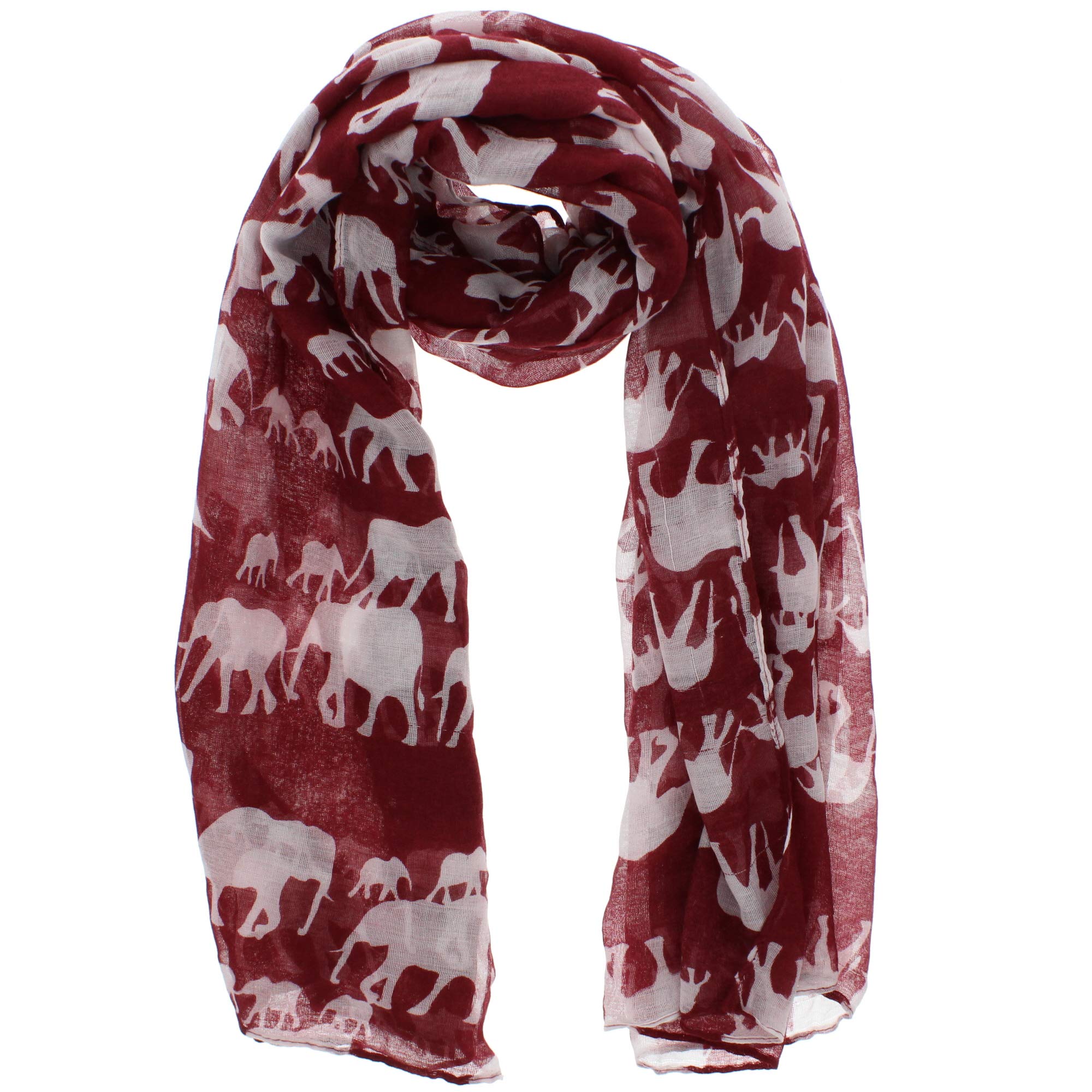 Zac's Alter Ego Women's Burgundy Bicolour Long Elephant Animal Print Oversized Scarf