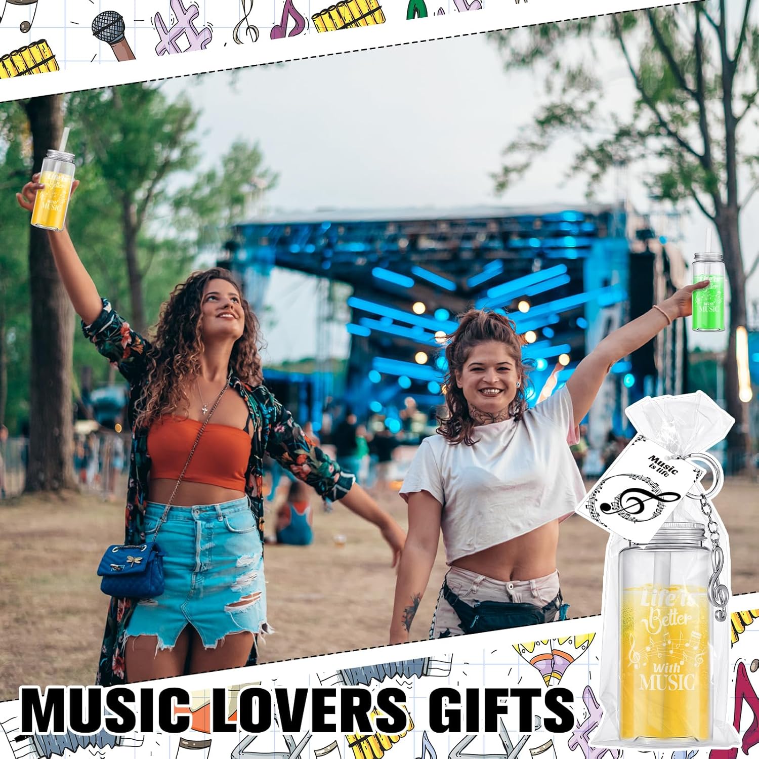 20 Set Music Lover Gifts 20 Plastic Straw Cups 20 Cards 20 Note Keychains 100 Silver Wire Ties and 20 Transparent Opp Bags Inspirational Musician Gifts for Music Teacher Student - Image 6