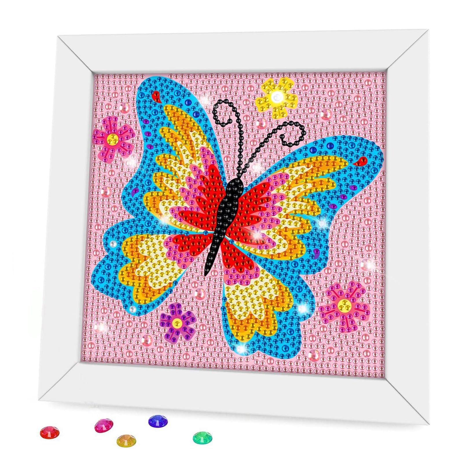Kinwodon Butterfly Diamond Art for Kids 5D Diamond Painting Art Kits with Frame