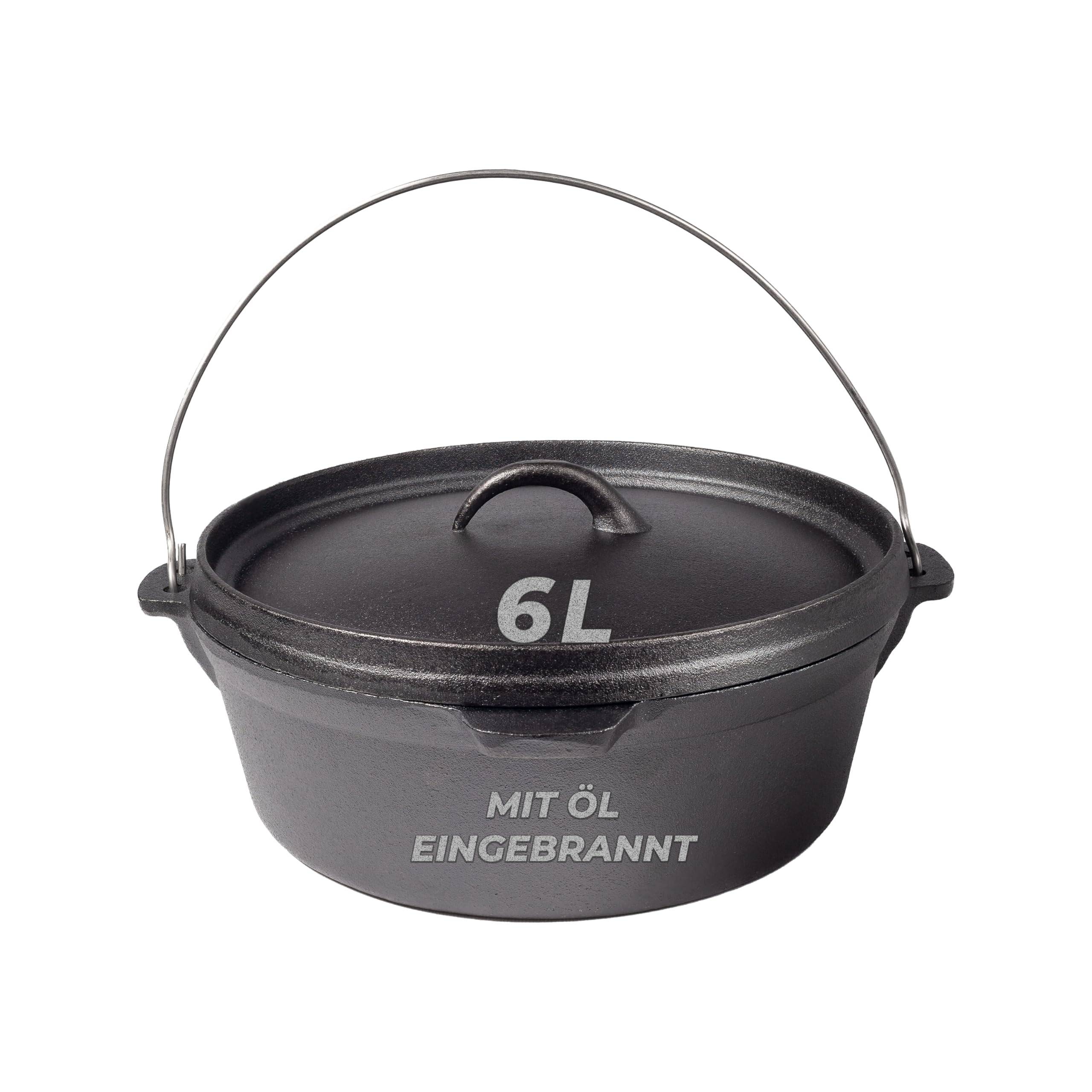 BIOL Dutch Oven 6L Gusseisen – Feuertopf mit Deckel, eingebrannt, für Grill, Camping & Backofen, ohne Beschichtung