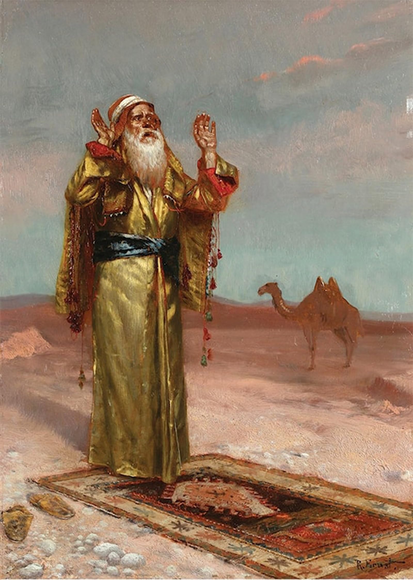 SERENDIPITP Abstract Painting Mural Print Picture Wall Decor Painting Man Praying in the Desert by Rudolf Ernst Vintage Wall Artwork for Home Decor 60x90cm