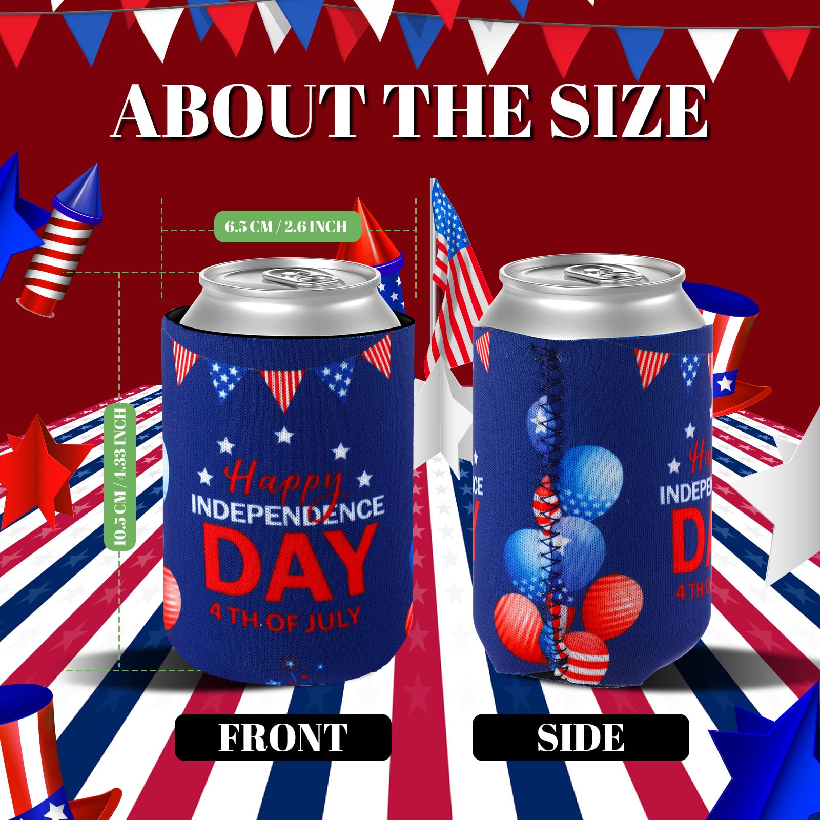 Sacubee 48 Pieces 4th of July Can Cooler Sleeve, USA Flag Can Coolers Collapsible Memorial Day Independence Day Patriotic Can Sleeve for 12 oz Can Bottles, Insulated, BBQ, 4th of July, Gifts, Events